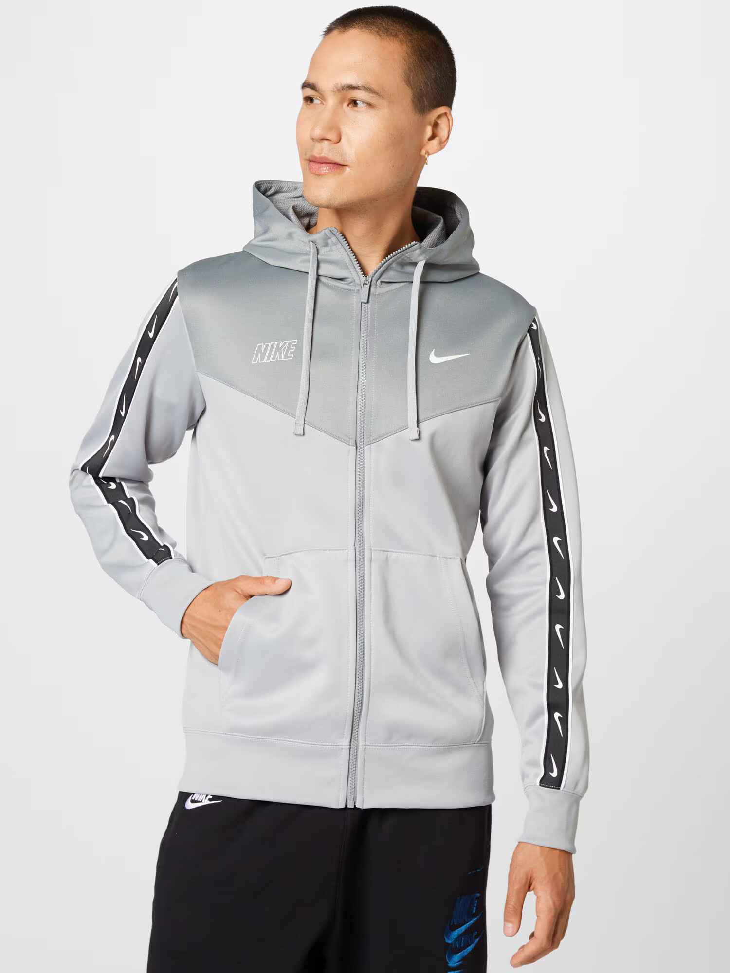 Nike Sportswear Športová mikina so zipsom 'Repeat' sivá / tmavosivá / biela - Pepit.sk