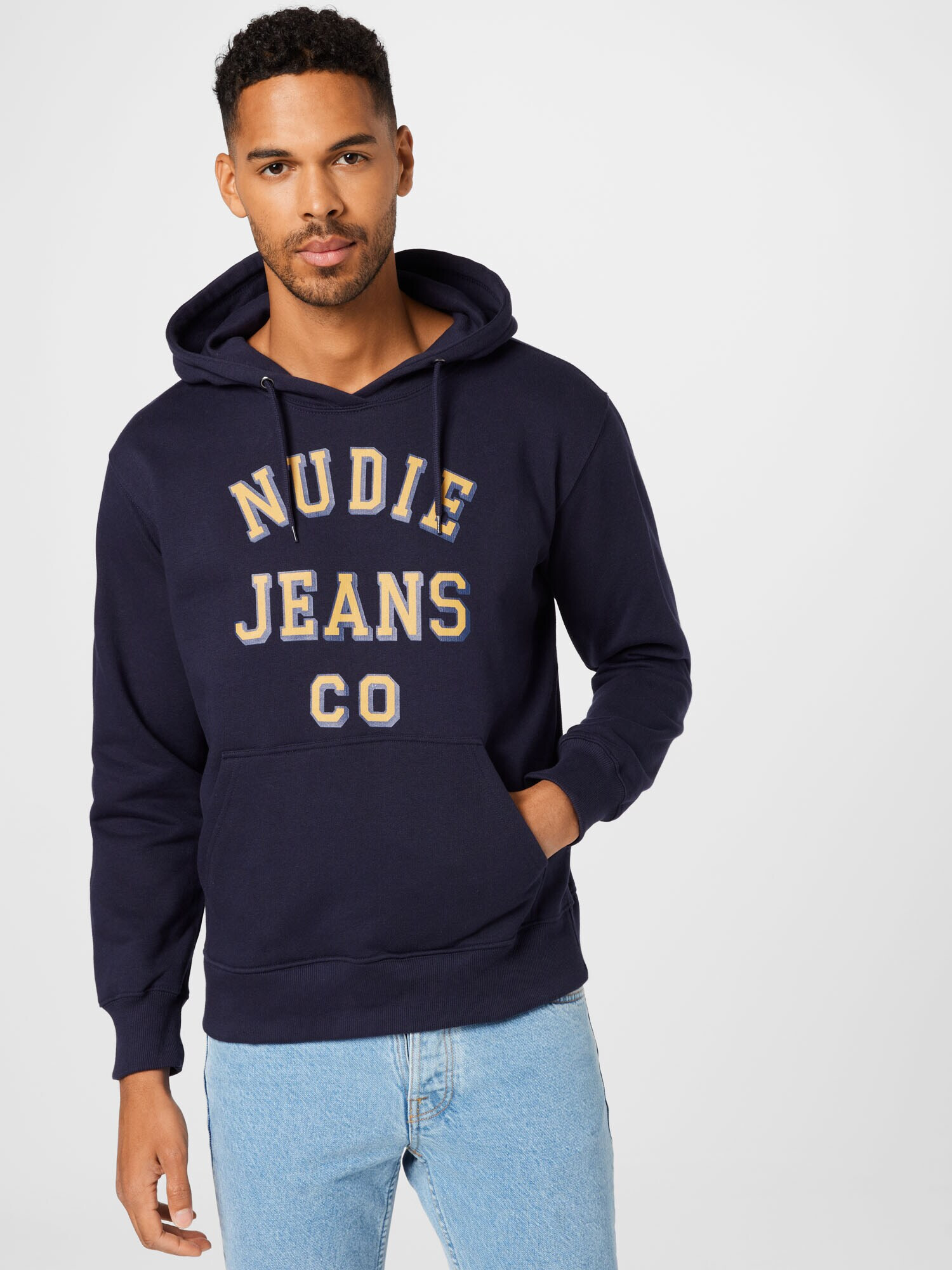 Nudie Jeans Co Mikina 'Franke' modrá / námornícka modrá / svetlooranžová - Pepit.sk