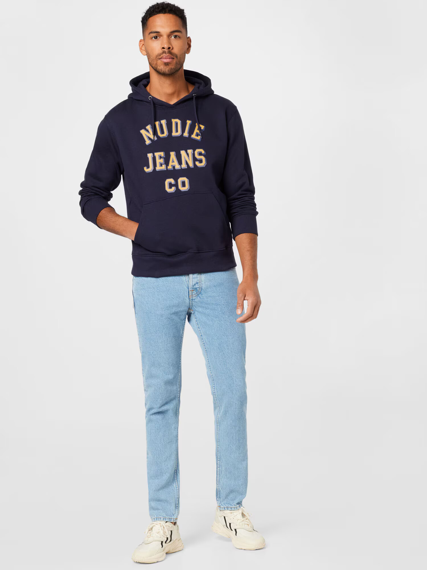 Nudie Jeans Co Mikina 'Franke' modrá / námornícka modrá / svetlooranžová - Pepit.sk