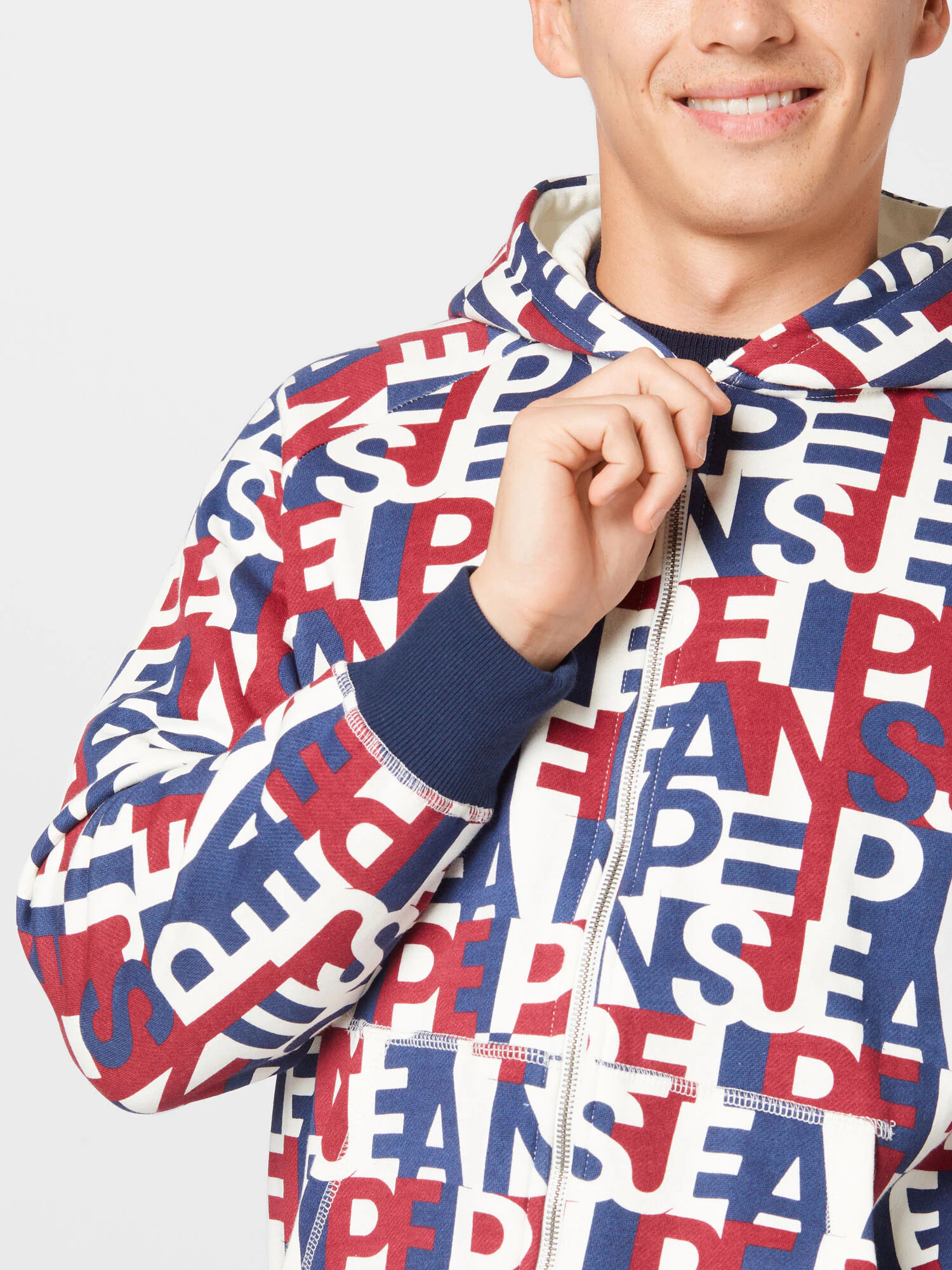 Pepe Jeans Tepláková bunda 'Justo' tmavomodrá / červená / biela - Pepit.sk