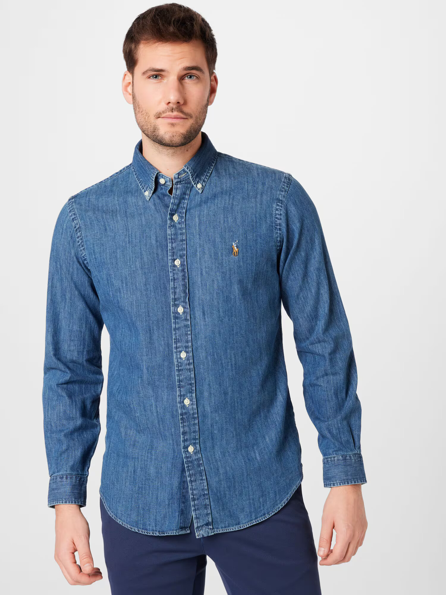 Polo Ralph Lauren Košeľa modrá denim / svetlohnedá / biela - Pepit.sk