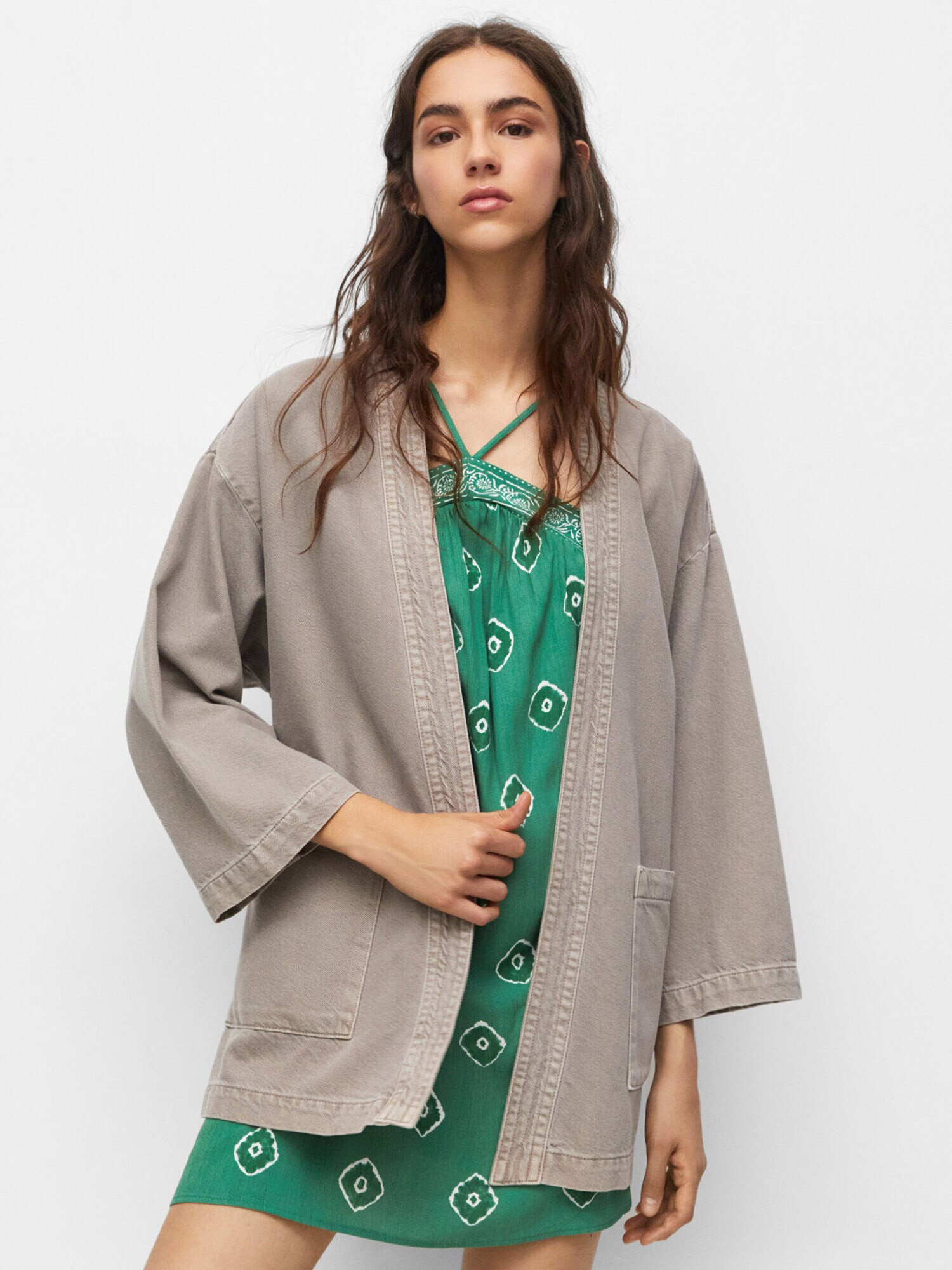 Pull&Bear Kimono kamenná - Pepit.sk