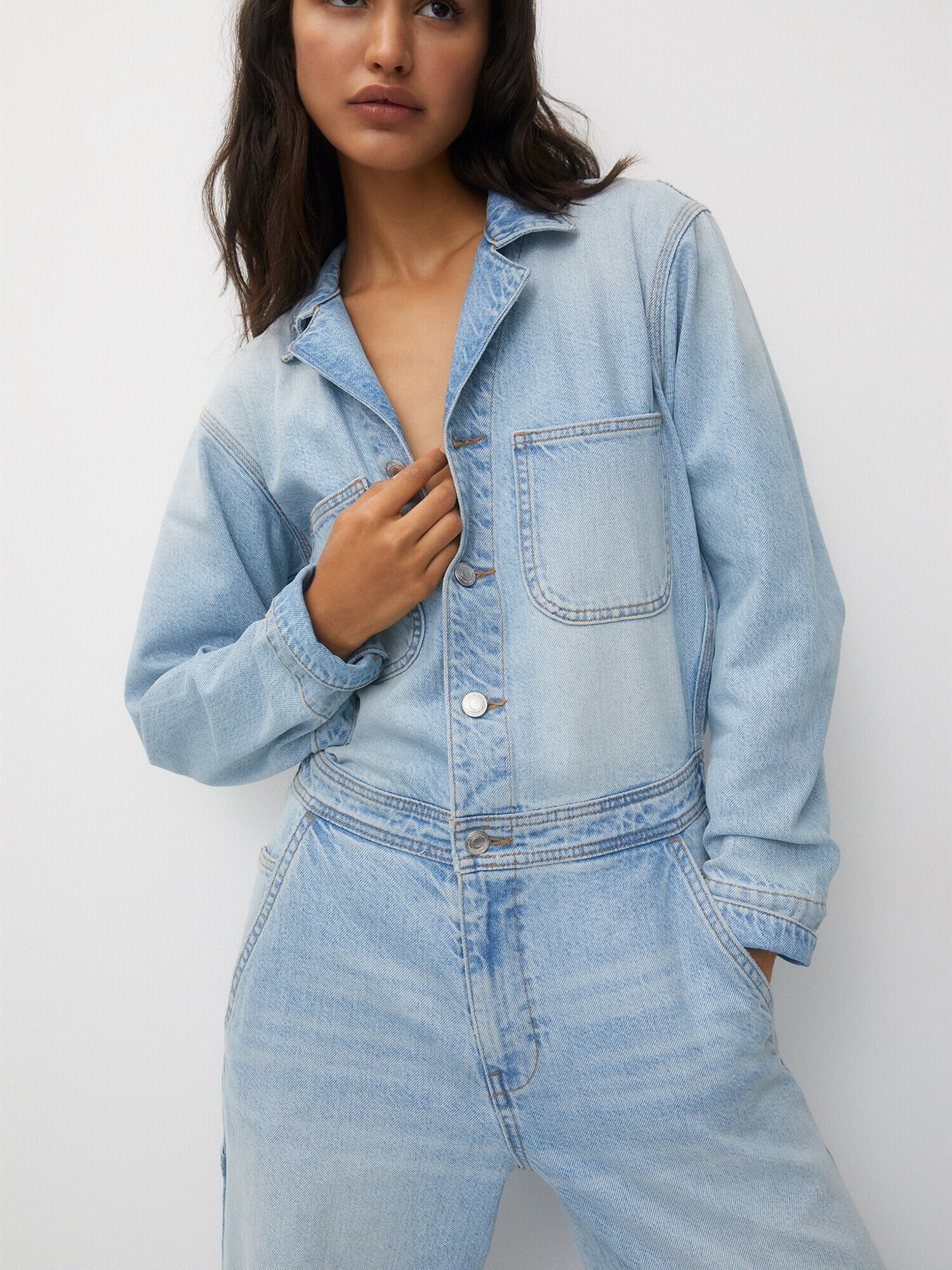 Pull&Bear Overal modrá denim - Pepit.sk