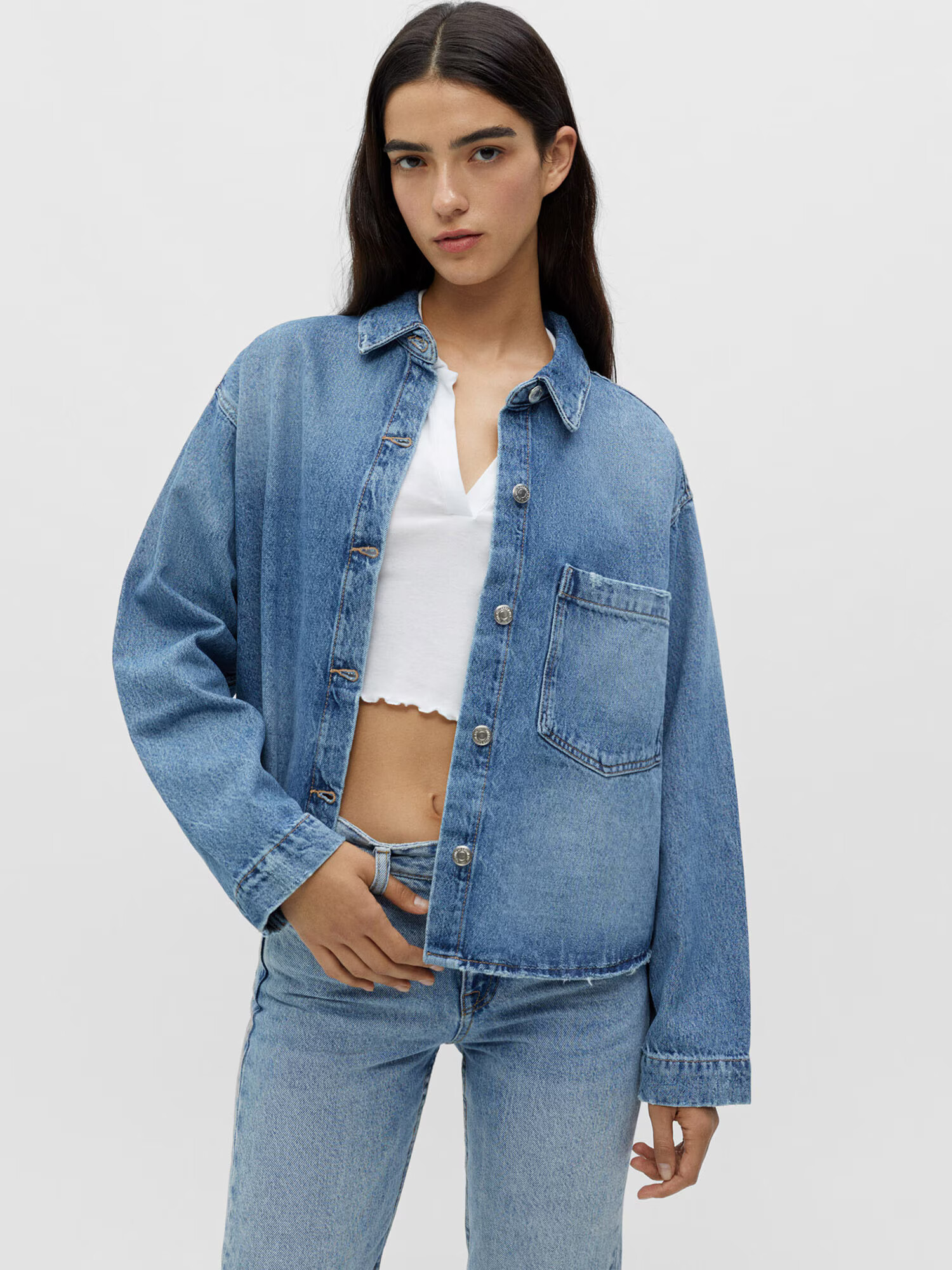 Pull&Bear Prechodná bunda modrá denim - Pepit.sk