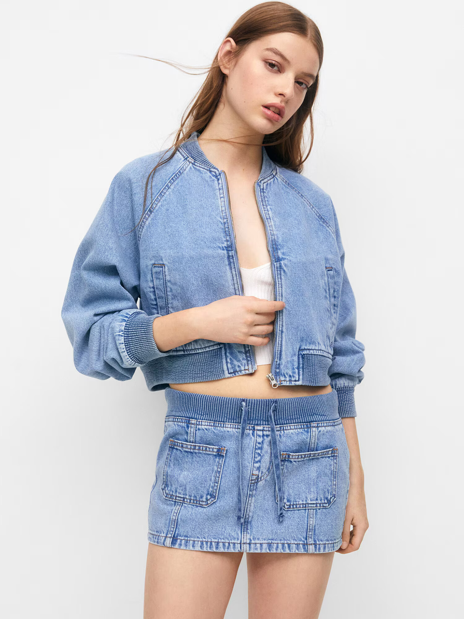 Pull&Bear Prechodná bunda modrá denim - Pepit.sk