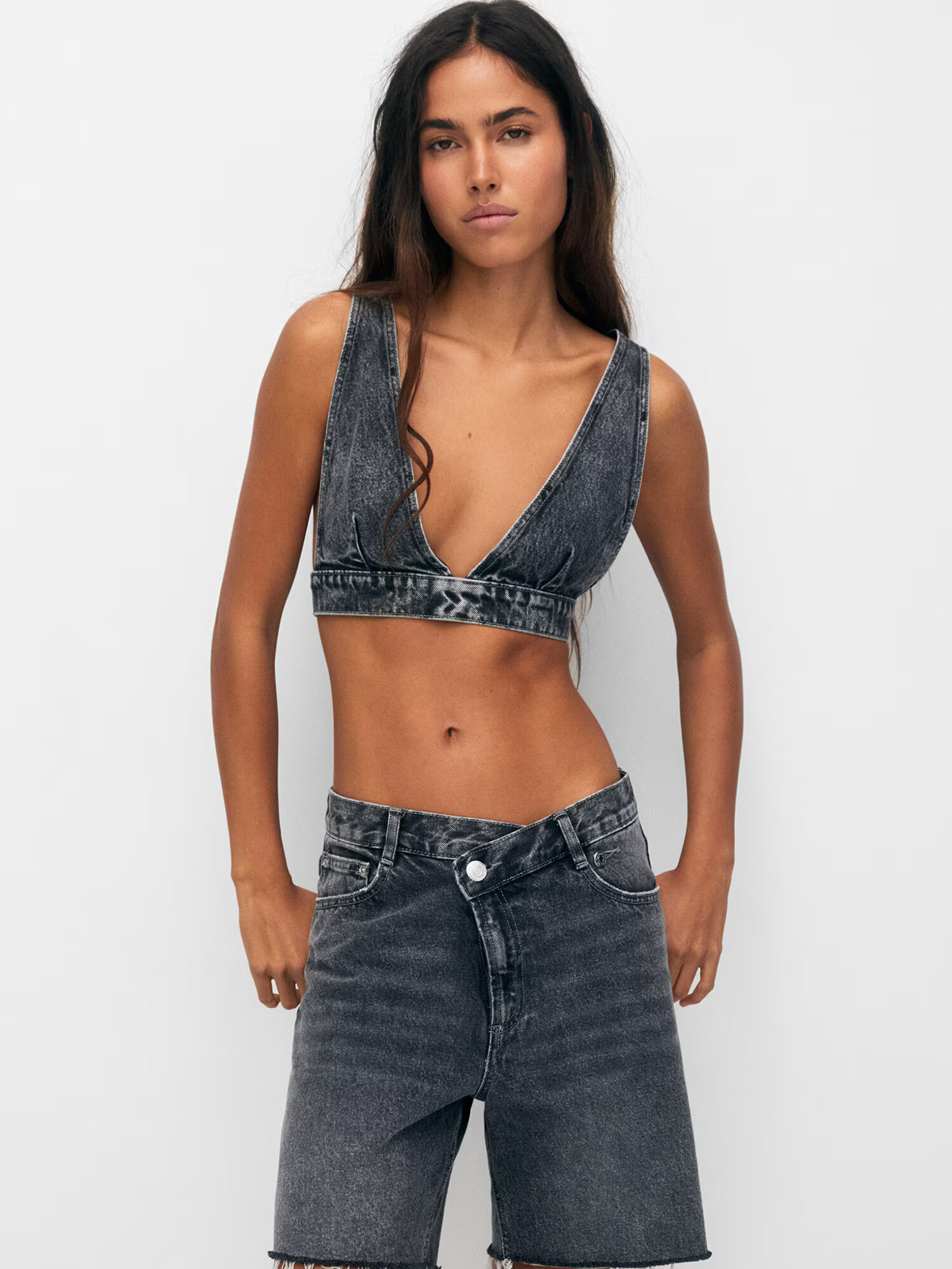 Pull&Bear Top čierny denim - Pepit.sk