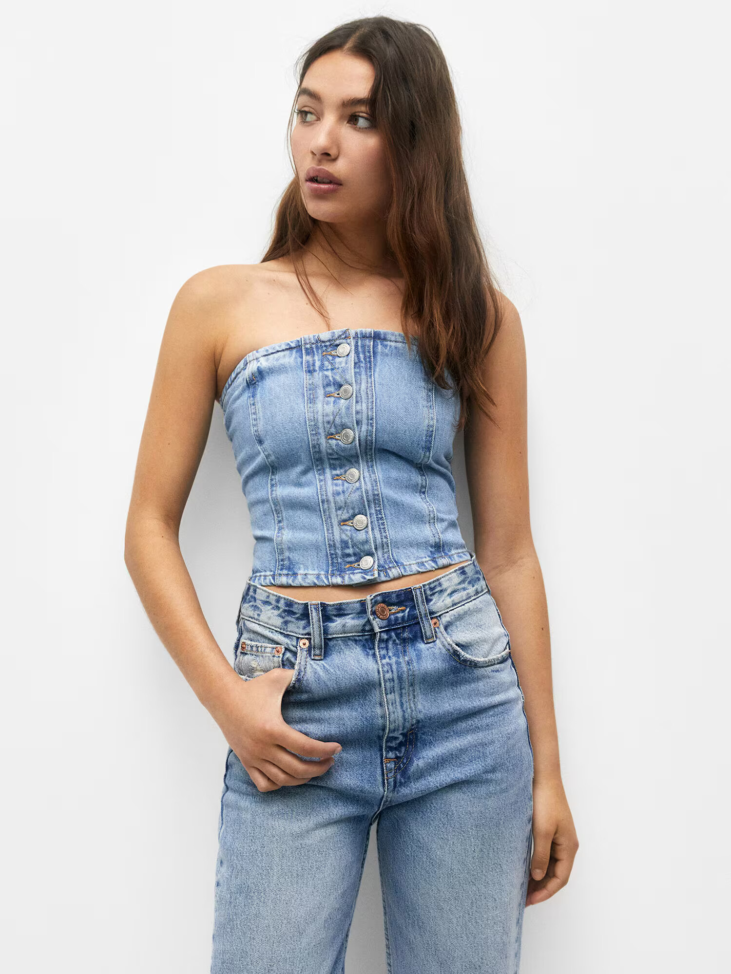 Pull&Bear Top modrá denim - Pepit.sk