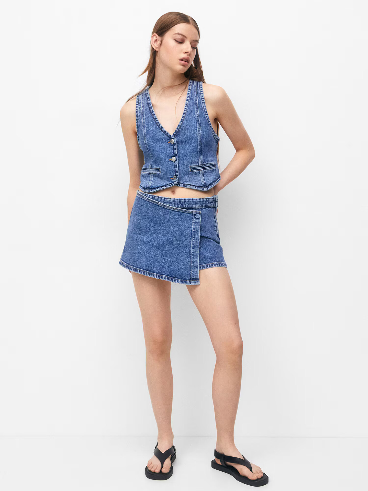 Pull&Bear Vesta modrá denim - Pepit.sk