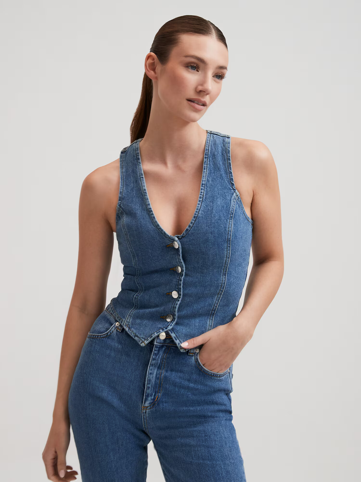 RÆRE by Lorena Rae Vesta 'Liv' modrá denim - Pepit.sk