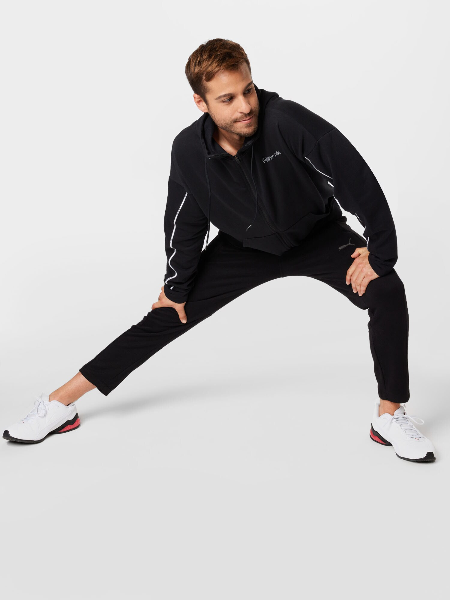 Reebok Sport Športová mikina so zipsom čierna / biela - Pepit.sk