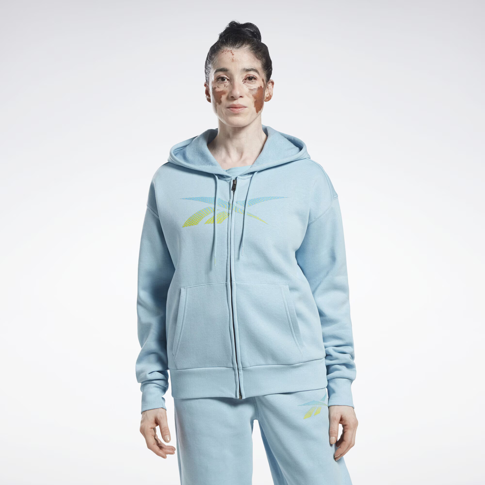 Reebok Sport Športová mikina so zipsom 'Doorbuster' modrá / žltá - Pepit.sk