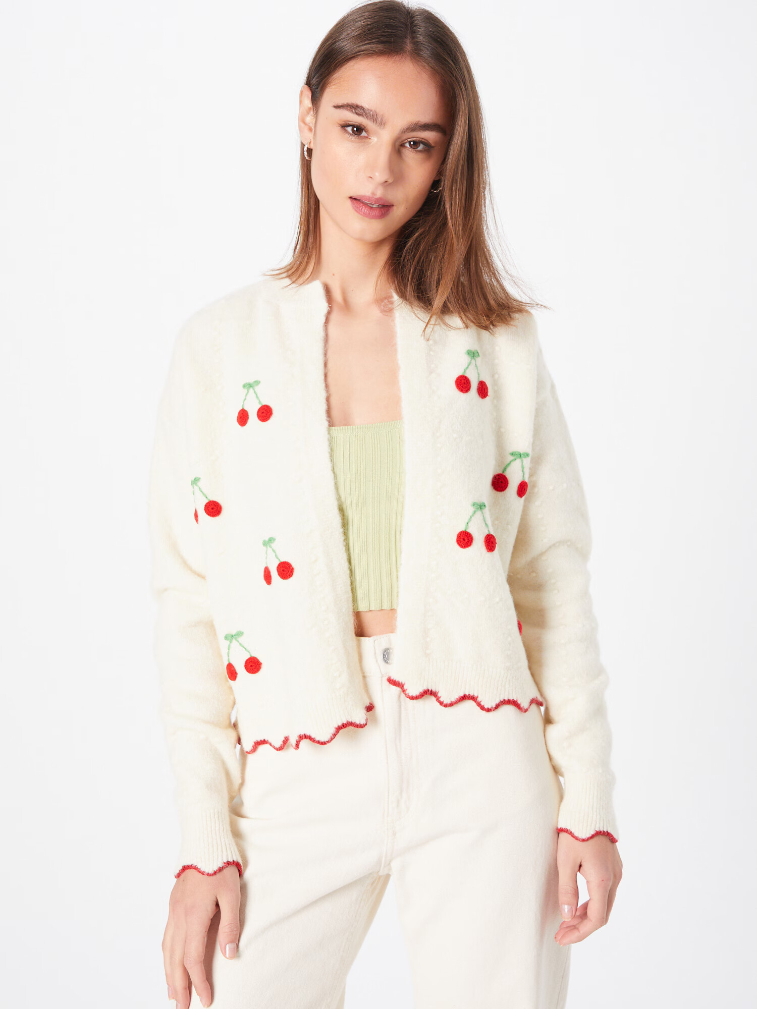 River Island Kardigán 'EMBROIDERED CHERRY' krémová / zelená / červená - Pepit.sk