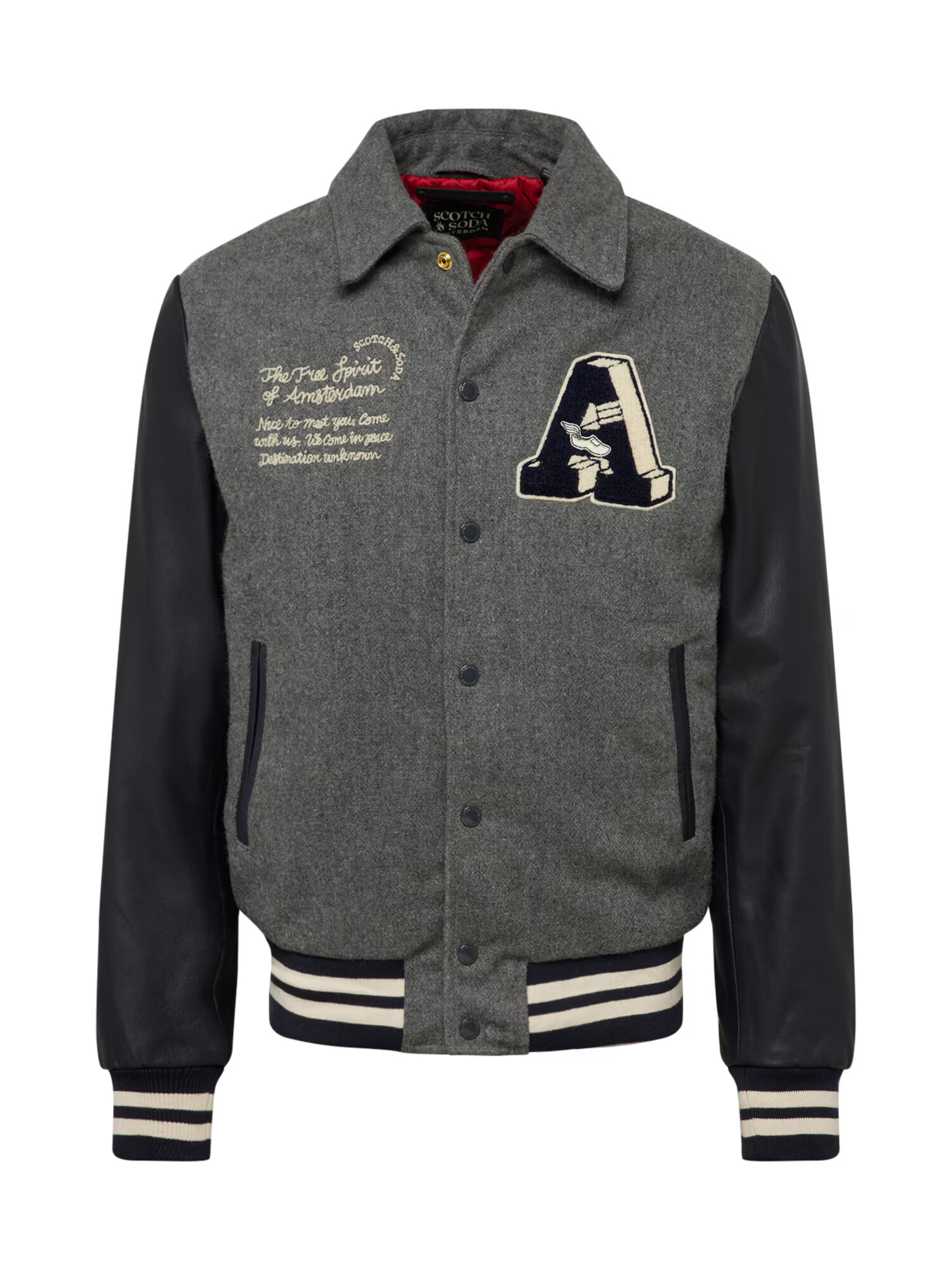 SCOTCH & SODA Prechodná bunda 'Varsity' sivá melírovaná / čierna / biela - Pepit.sk