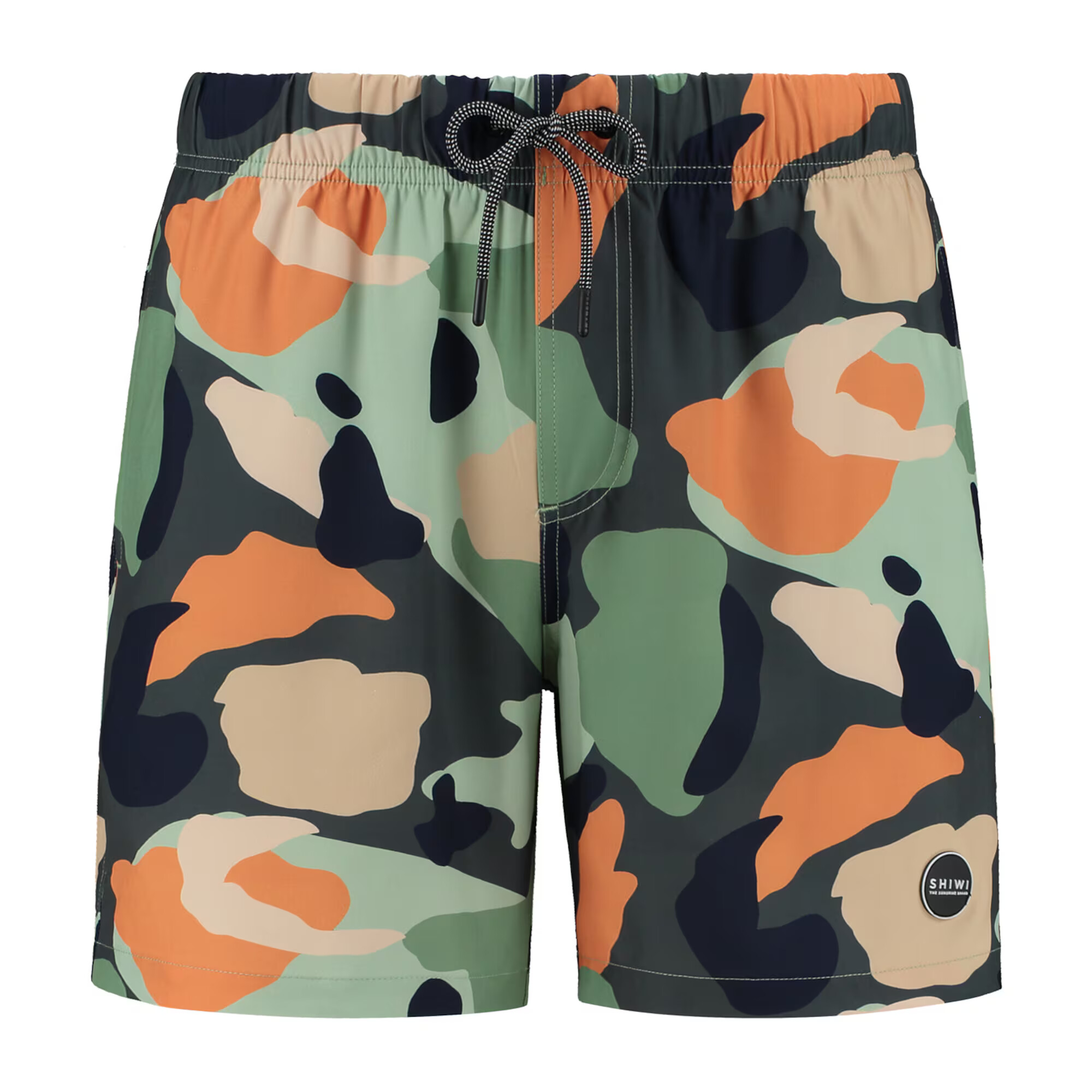 Shiwi Plavecké šortky 'neo camo 4-way stretch' mätová / tmavozelená / oranžová / púdrová - Pepit.sk