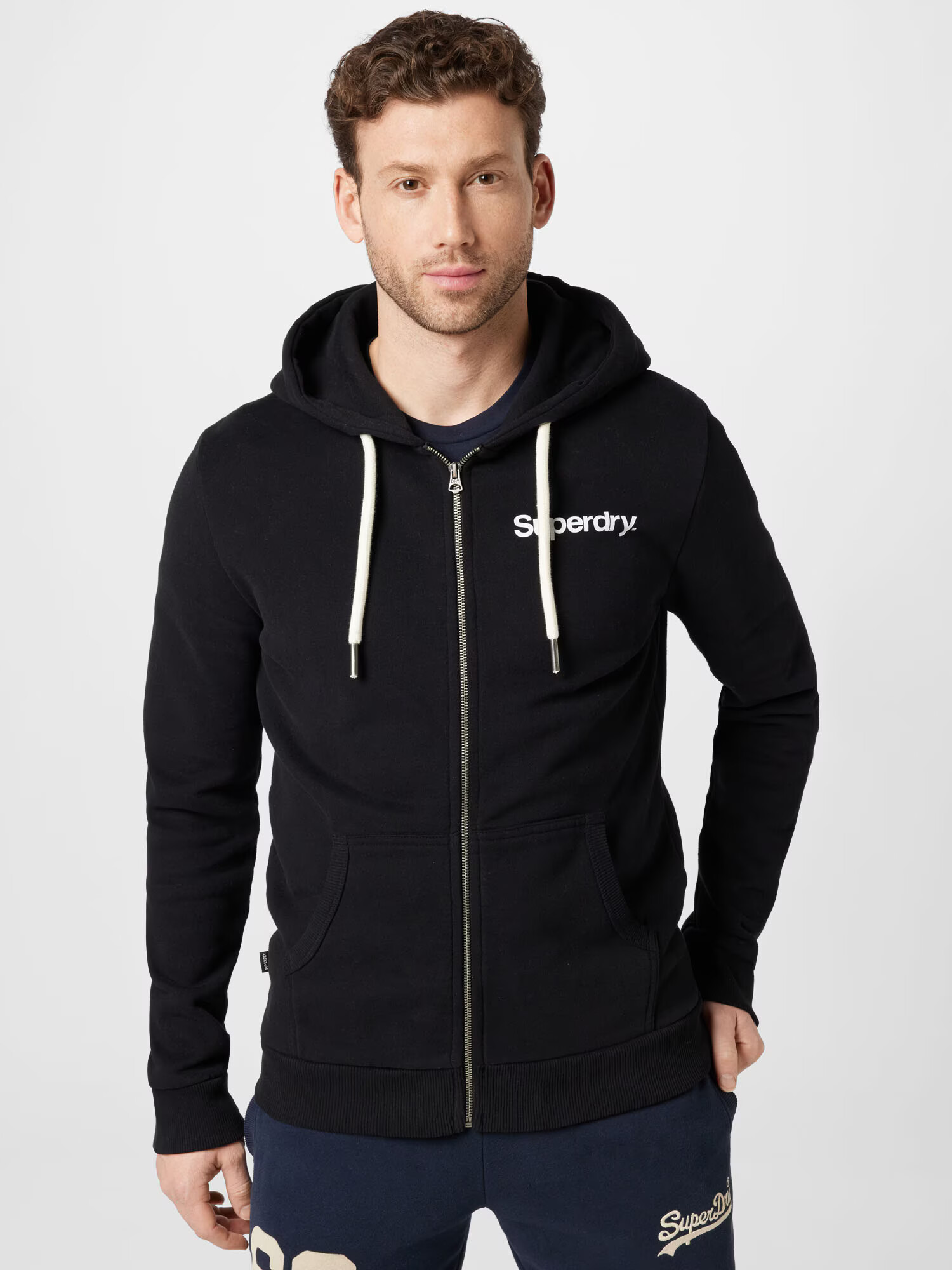 Superdry Tepláková bunda čierna / biela - Pepit.sk