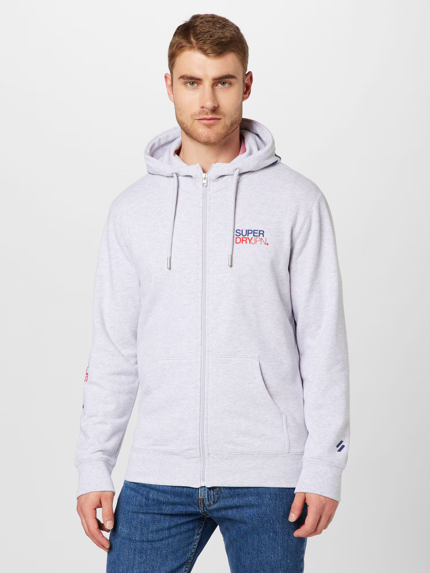 Superdry Tepláková bunda modrá / sivá melírovaná / červená - Pepit.sk