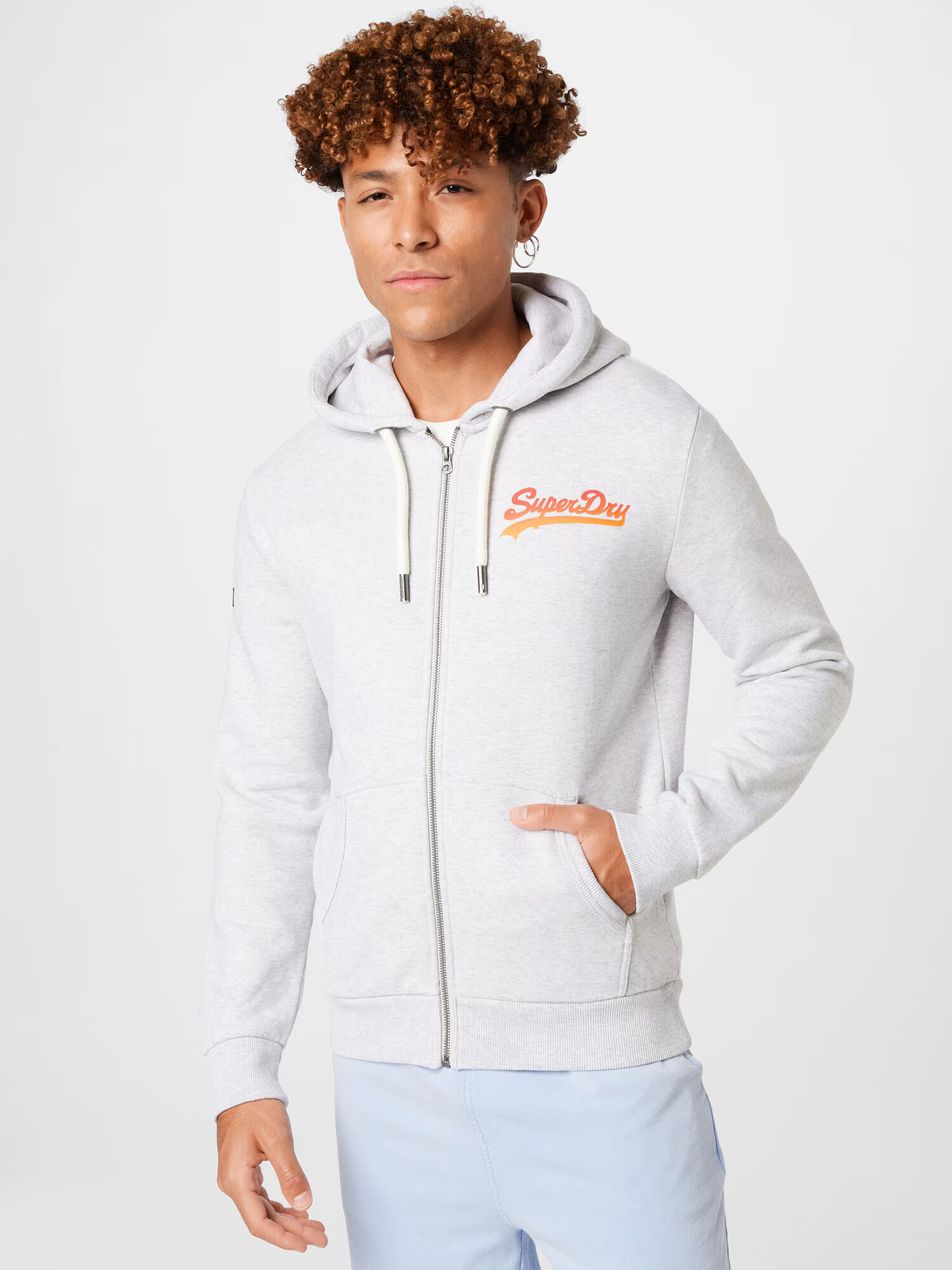 Superdry Tepláková bunda svetlosivá / oranžová / červená - Pepit.sk