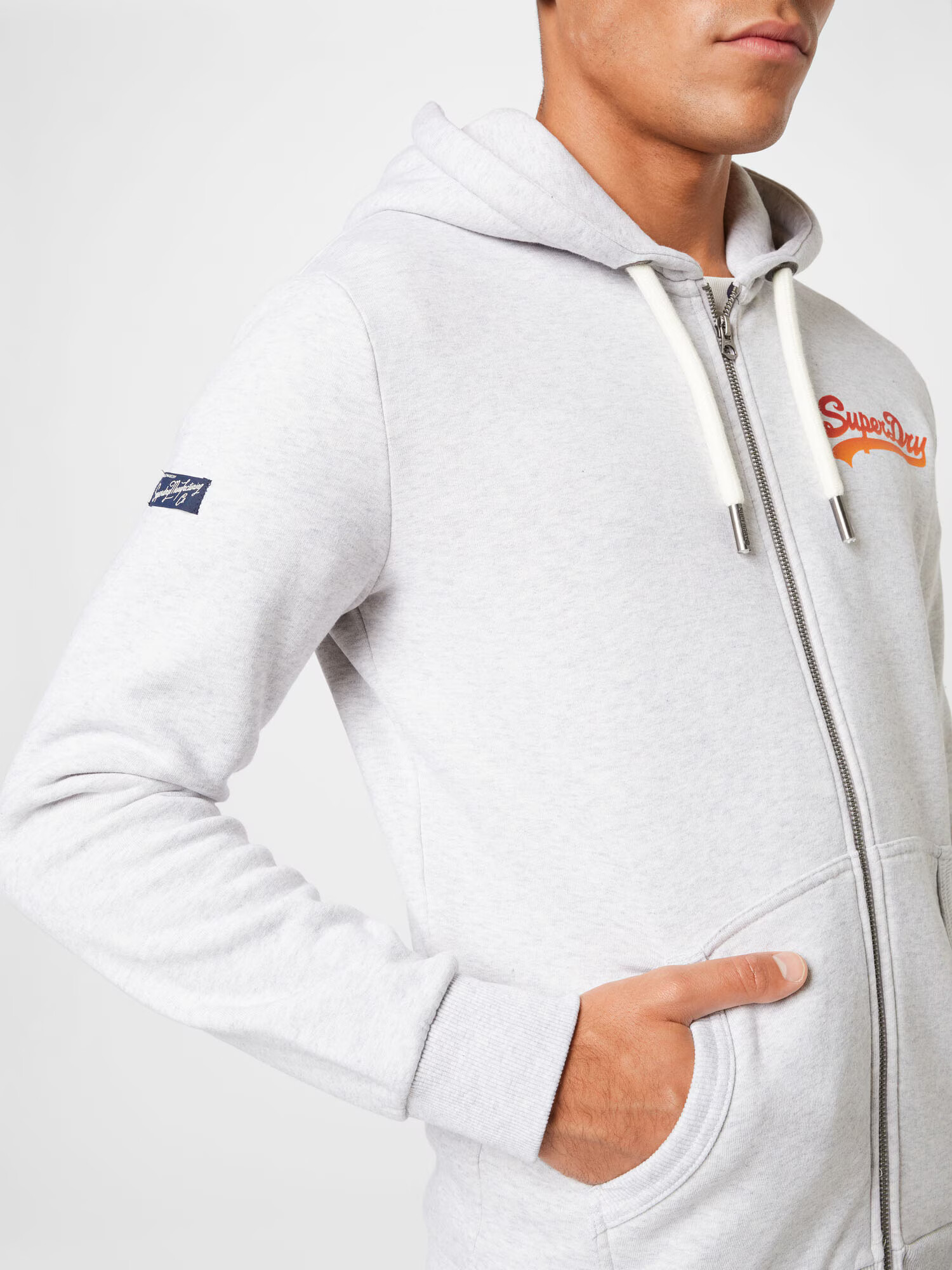 Superdry Tepláková bunda svetlosivá / oranžová / červená - Pepit.sk