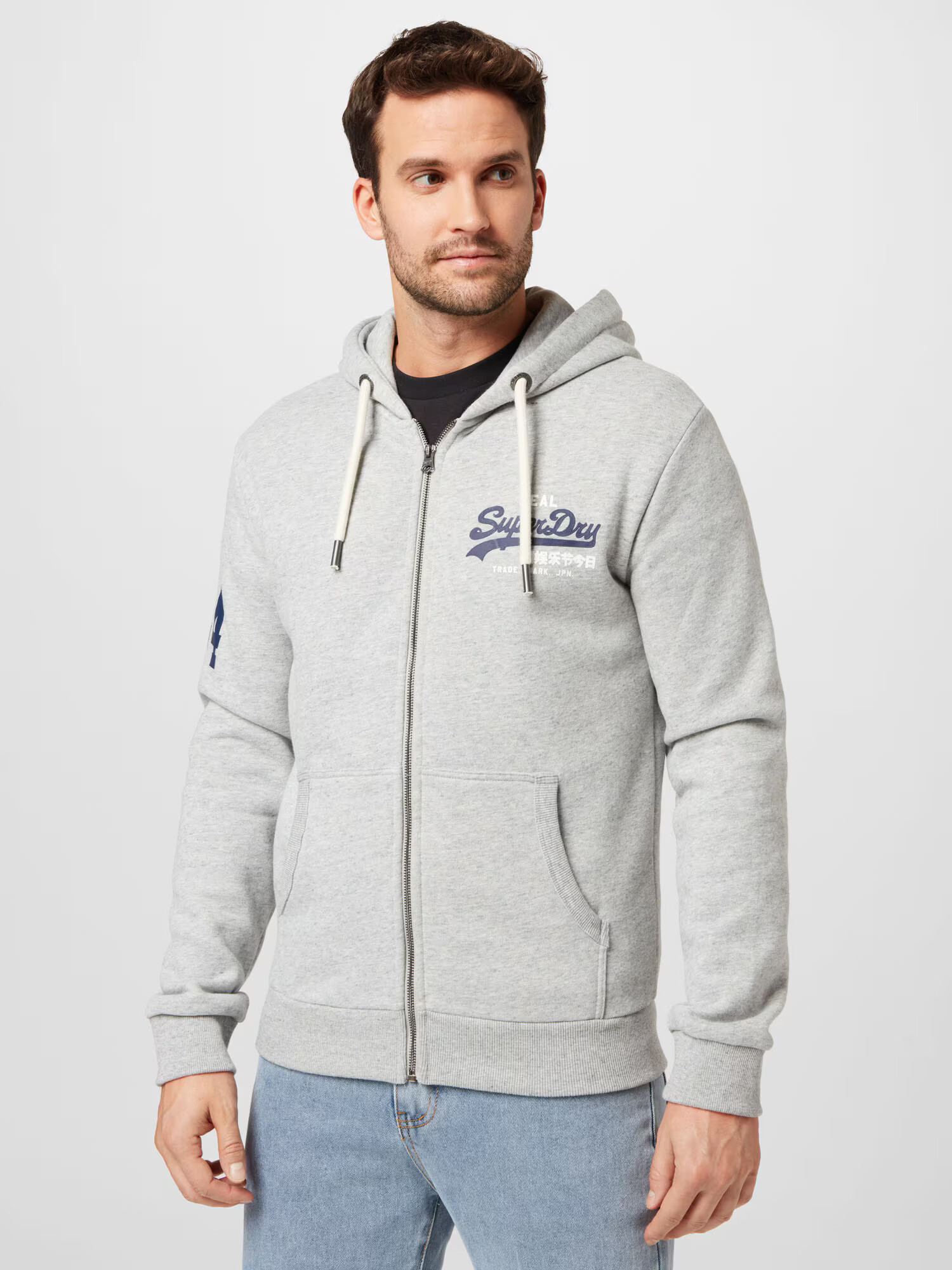 Superdry Tepláková bunda tmavomodrá / sivá melírovaná / biela - Pepit.sk