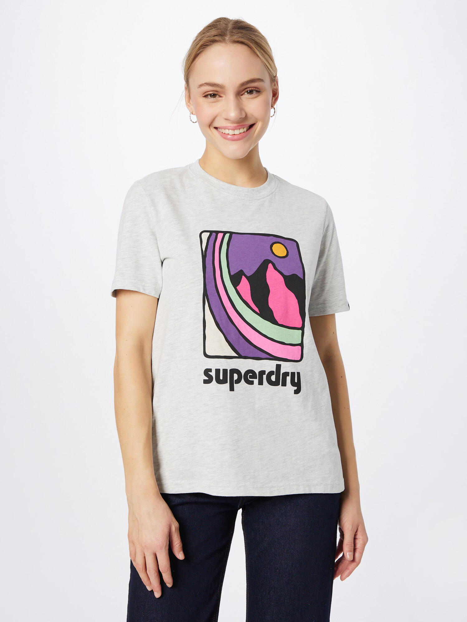 Superdry Tričko sivá melírovaná / fialová / ružová / čierna - Pepit.sk