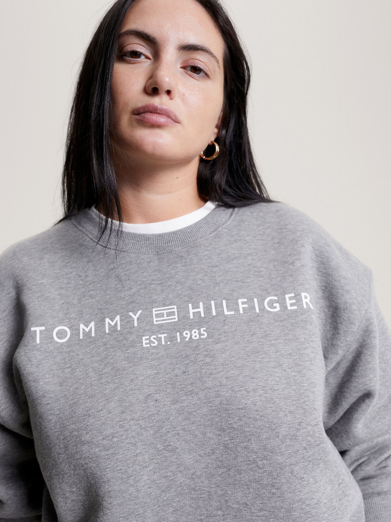 Tommy Hilfiger Curve Mikina sivá melírovaná / biela - Pepit.sk