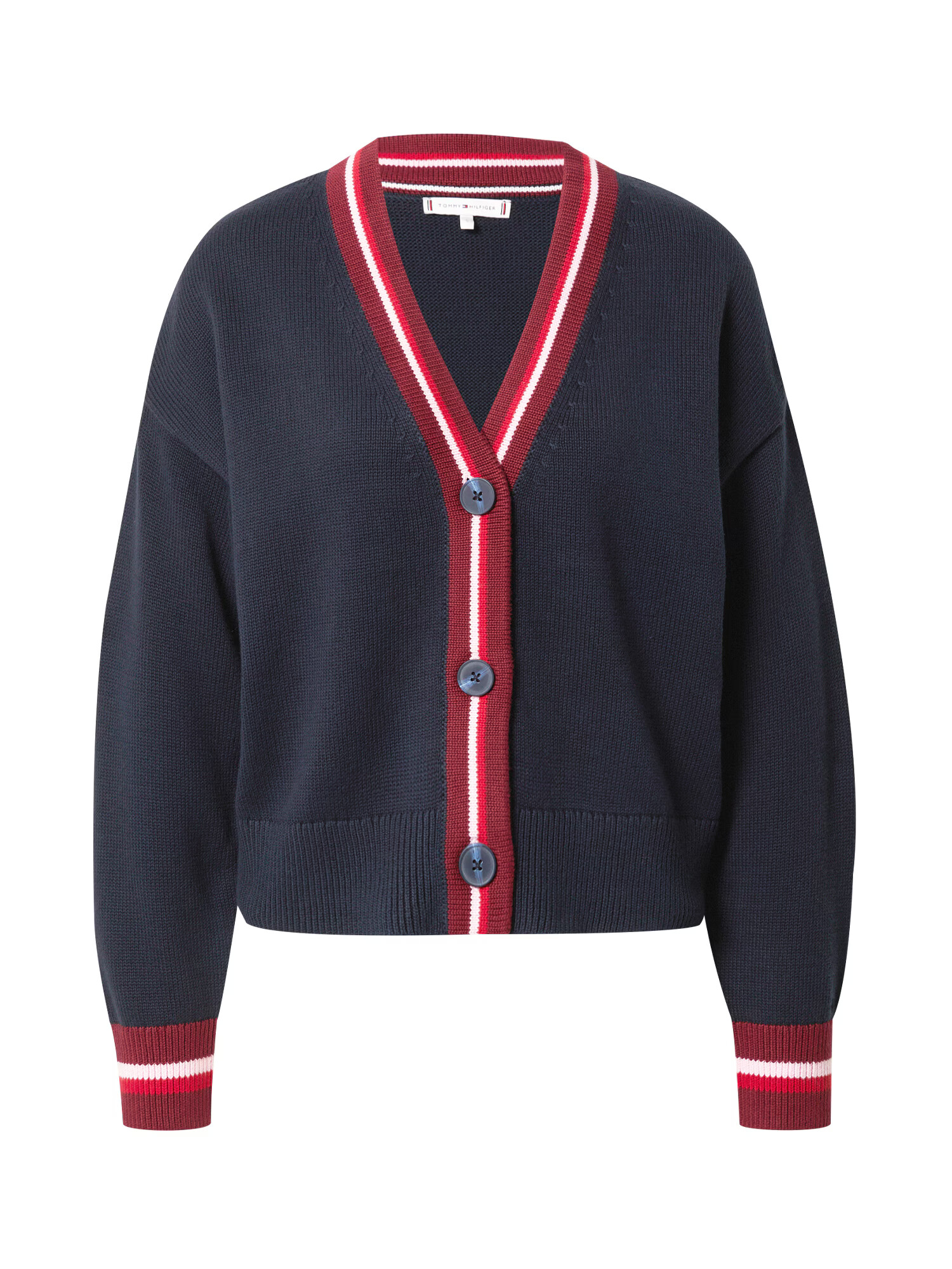 TOMMY HILFIGER Kardigán námornícka modrá / bordová / tmavočervená / biela - Pepit.sk