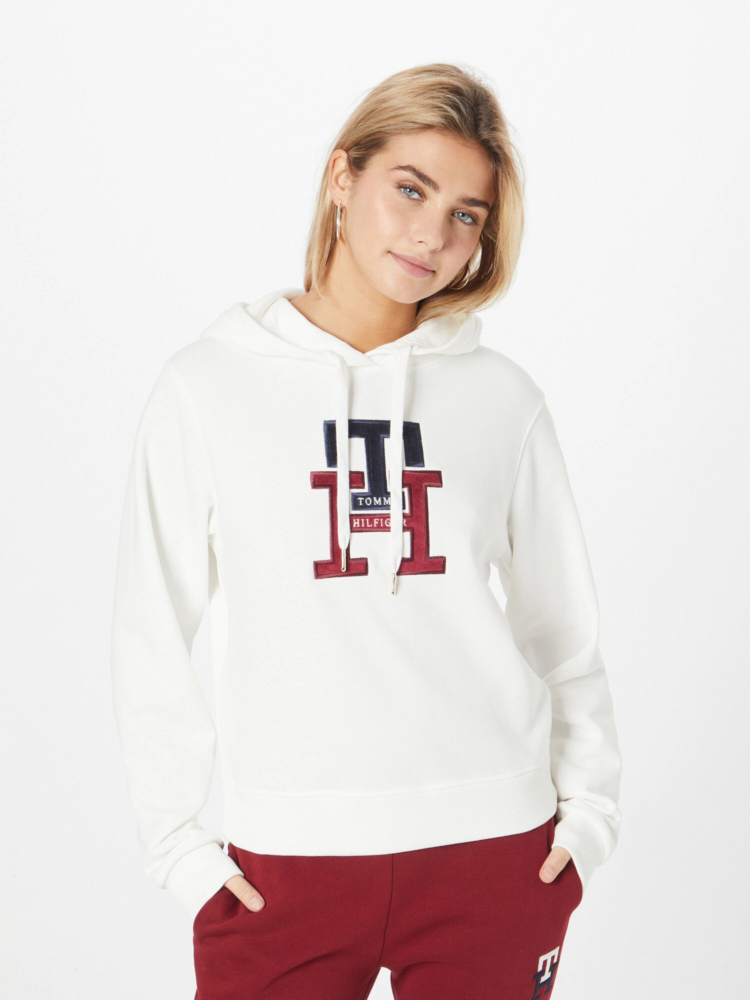 TOMMY HILFIGER Mikina nebielená / vínovo červená / čierna - Pepit.sk