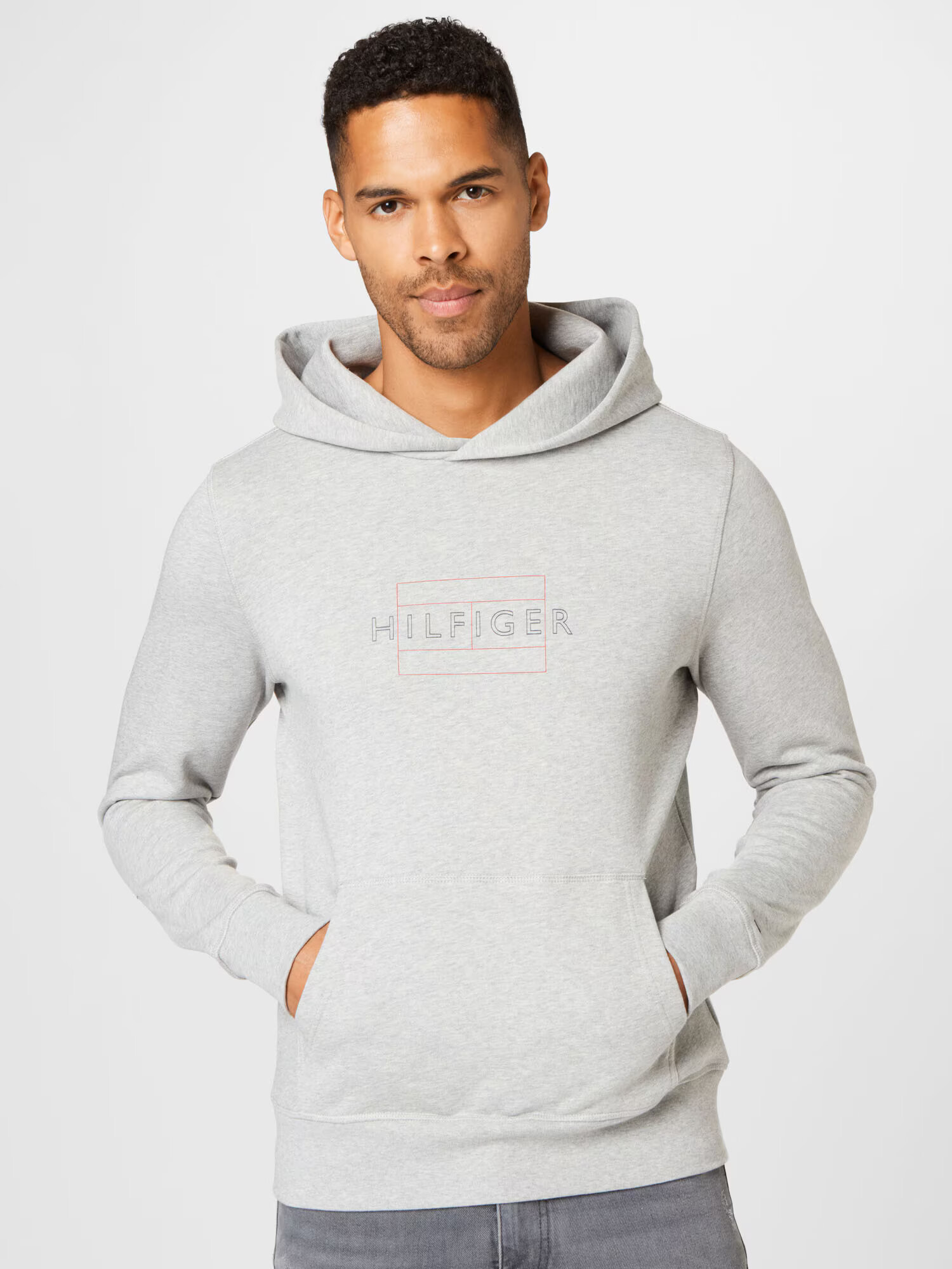 TOMMY HILFIGER Mikina sivá melírovaná / červená / čierna - Pepit.sk