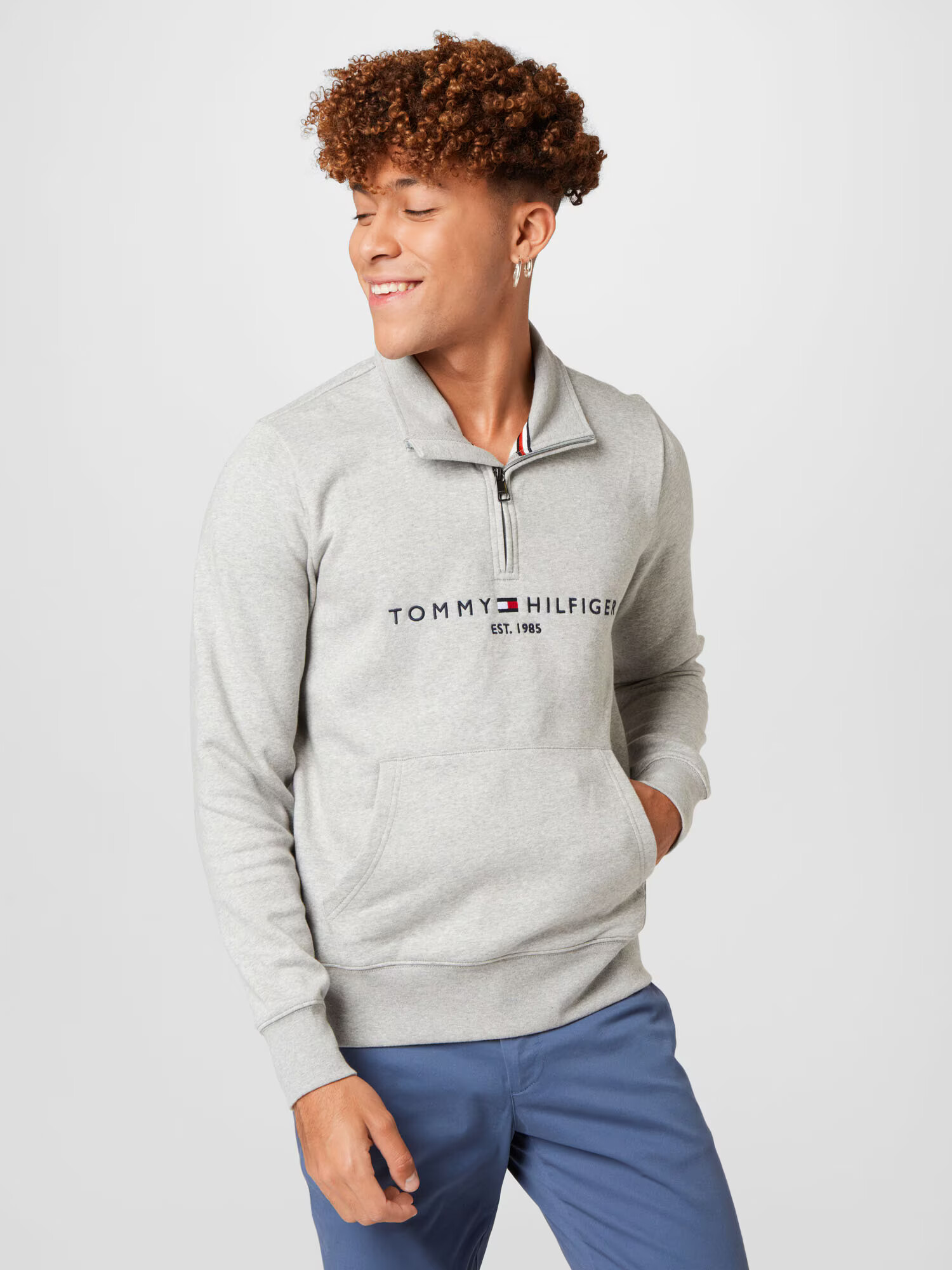 TOMMY HILFIGER Mikina tmavomodrá / sivá melírovaná / červená / biela - Pepit.sk