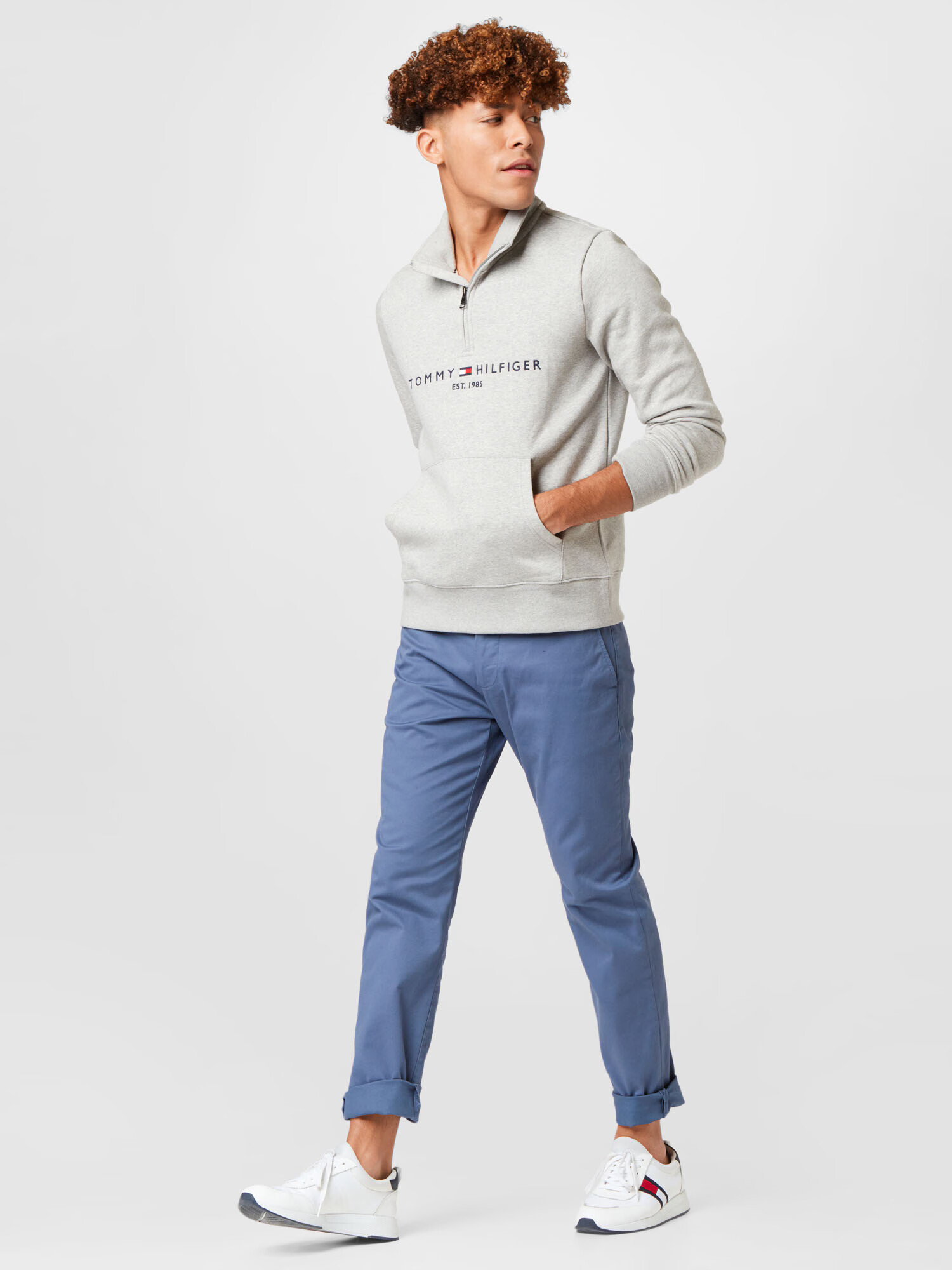 TOMMY HILFIGER Mikina tmavomodrá / sivá melírovaná / červená / biela - Pepit.sk