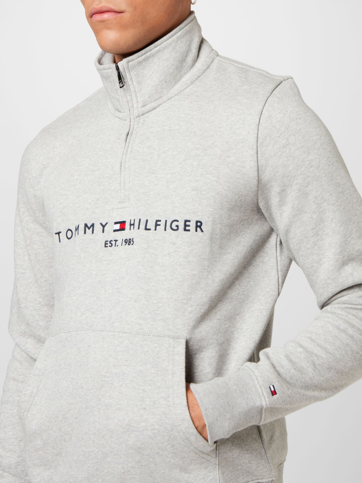 TOMMY HILFIGER Mikina tmavomodrá / sivá melírovaná / červená / biela - Pepit.sk