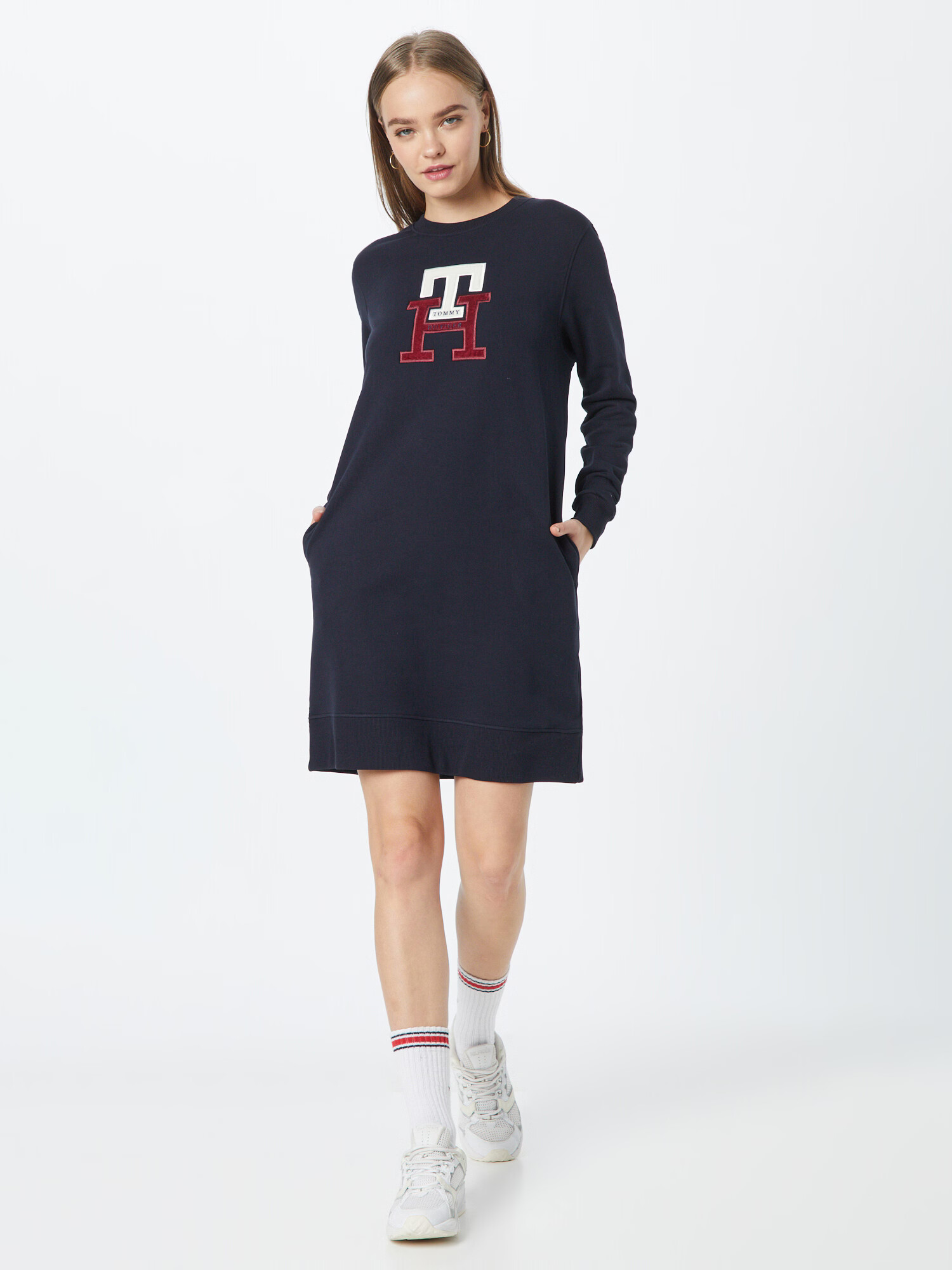 TOMMY HILFIGER Pletené šaty námornícka modrá / merlotová / biela - Pepit.sk