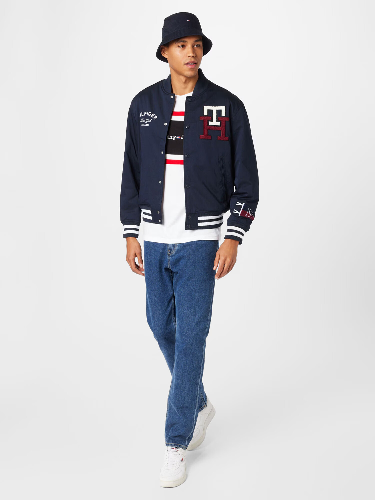 TOMMY HILFIGER Prechodná bunda námornícka modrá / karmínovo červená / biela - Pepit.sk