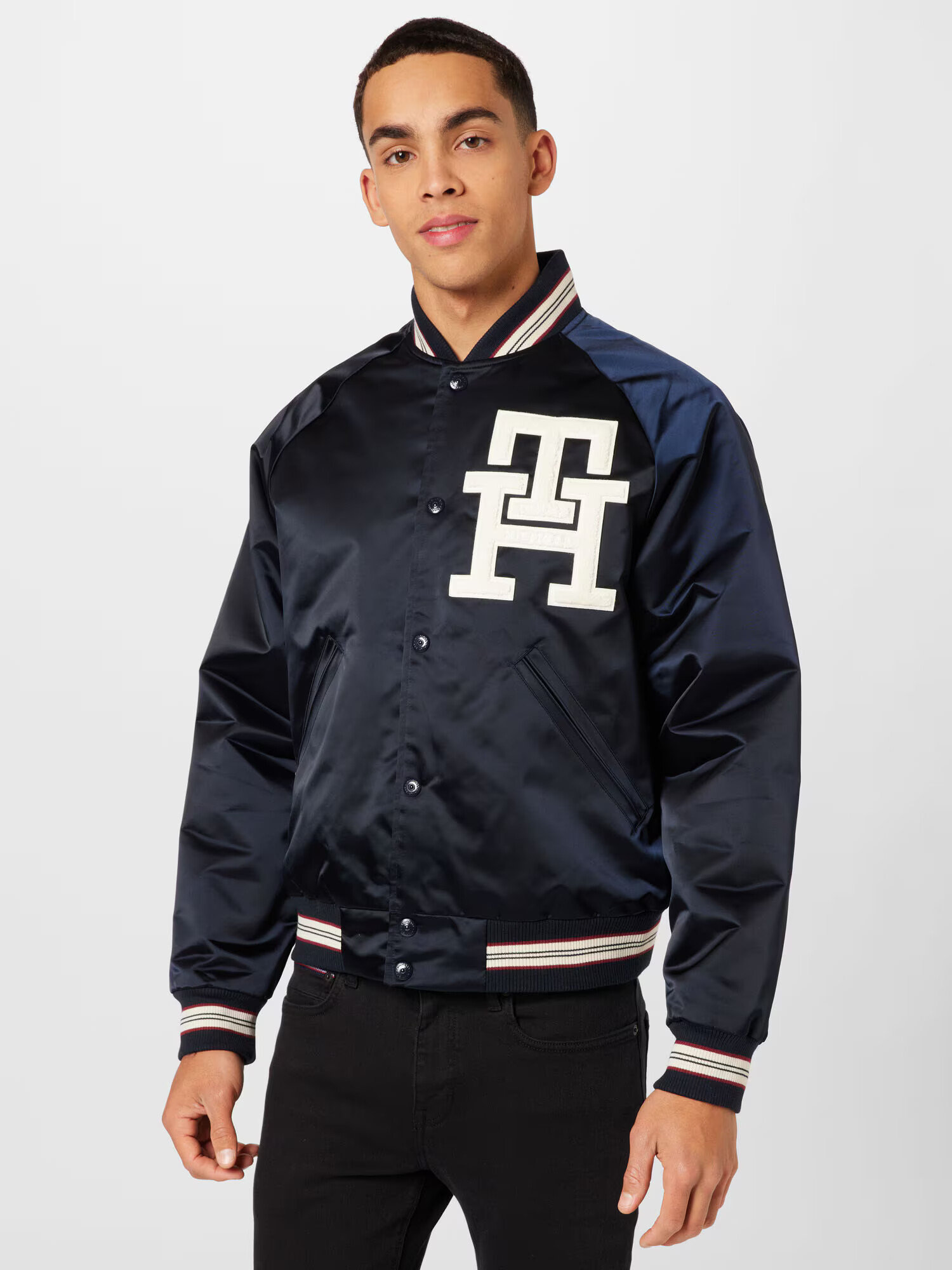 TOMMY HILFIGER Prechodná bunda 'VARSITY' tmavomodrá / hnedá / biela - Pepit.sk