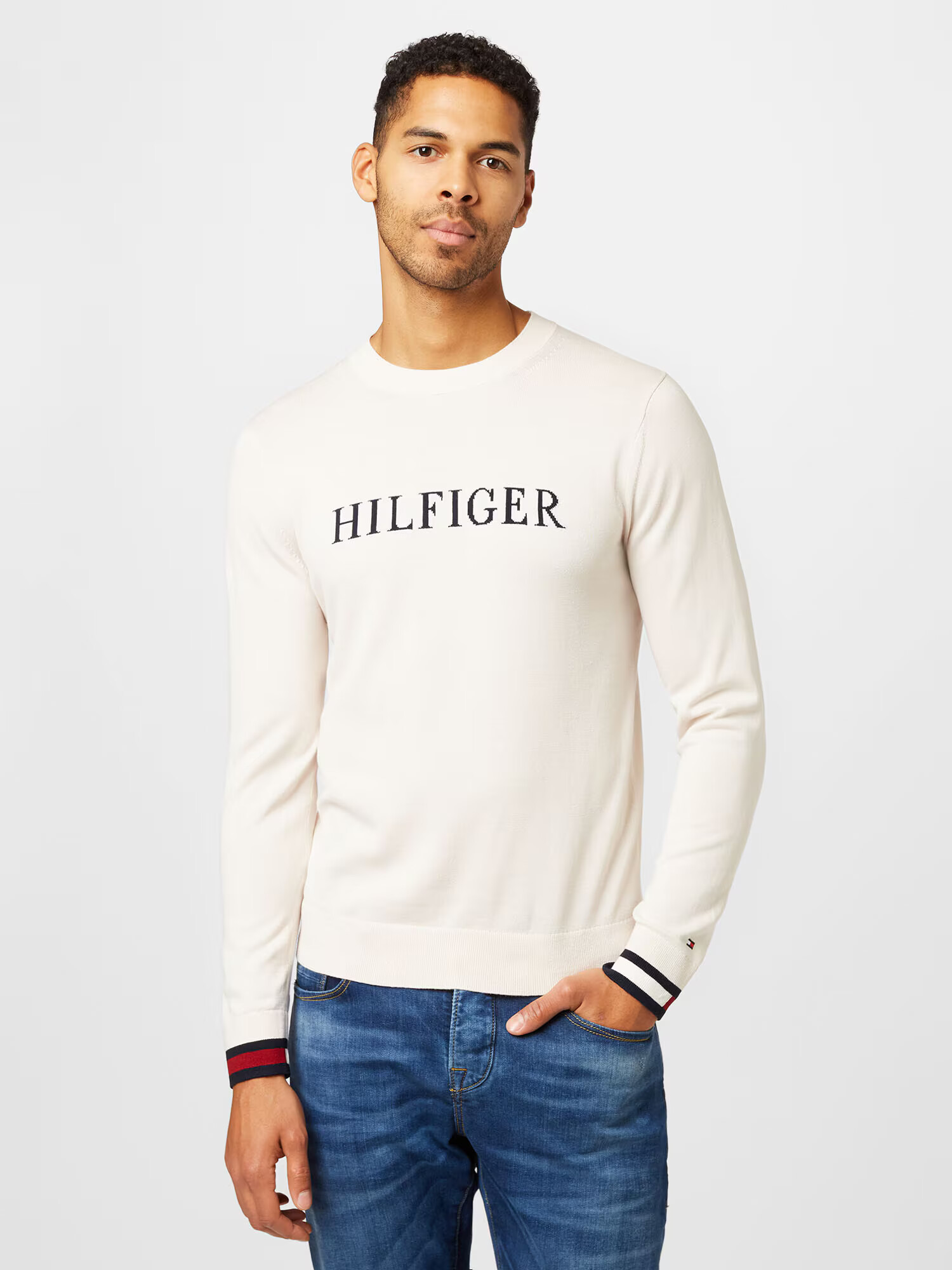 TOMMY HILFIGER Sveter krémová / námornícka modrá / červená / čierna - Pepit.sk