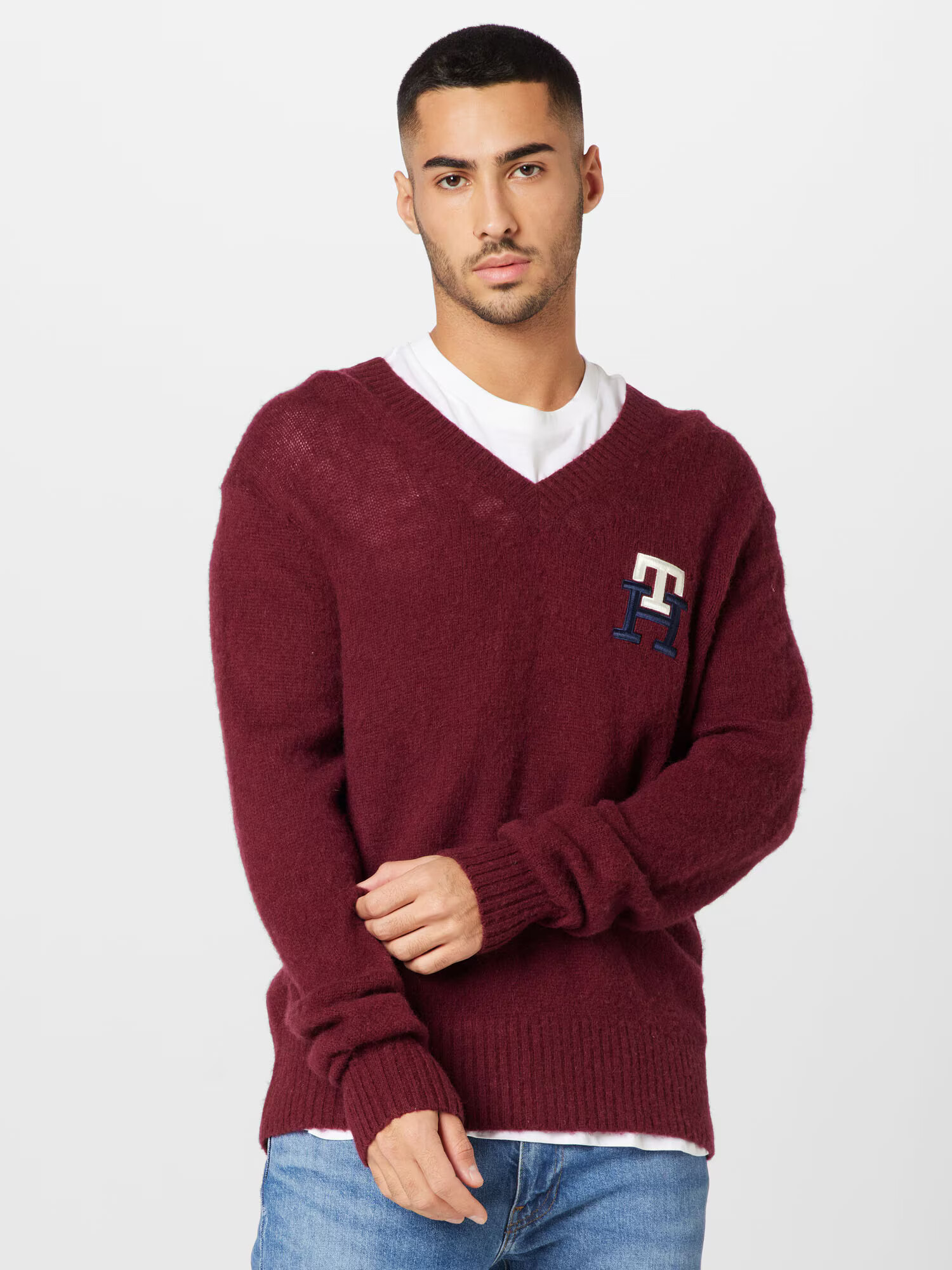 TOMMY HILFIGER Sveter námornícka modrá / bordová / biela - Pepit.sk