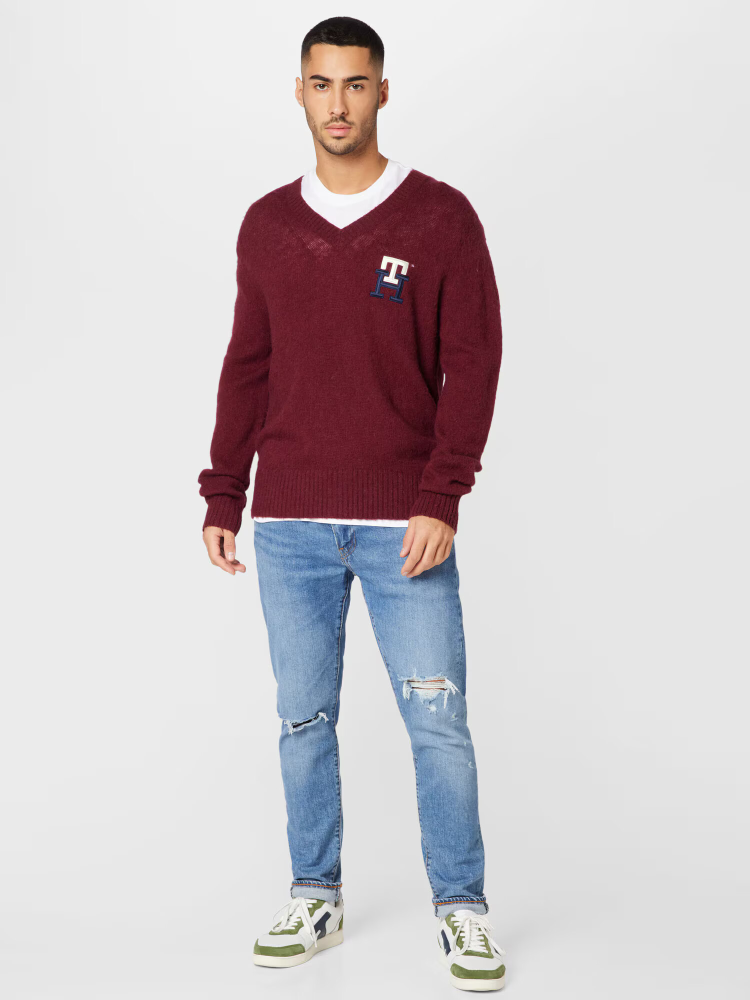 TOMMY HILFIGER Sveter námornícka modrá / bordová / biela - Pepit.sk