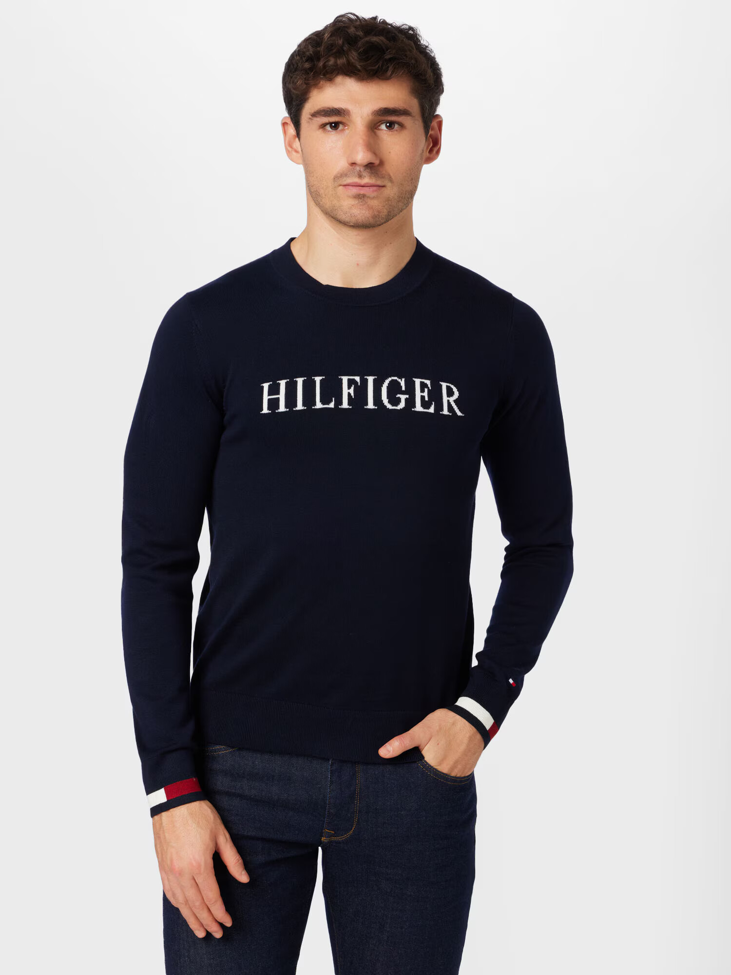 TOMMY HILFIGER Sveter námornícka modrá / červená / biela - Pepit.sk