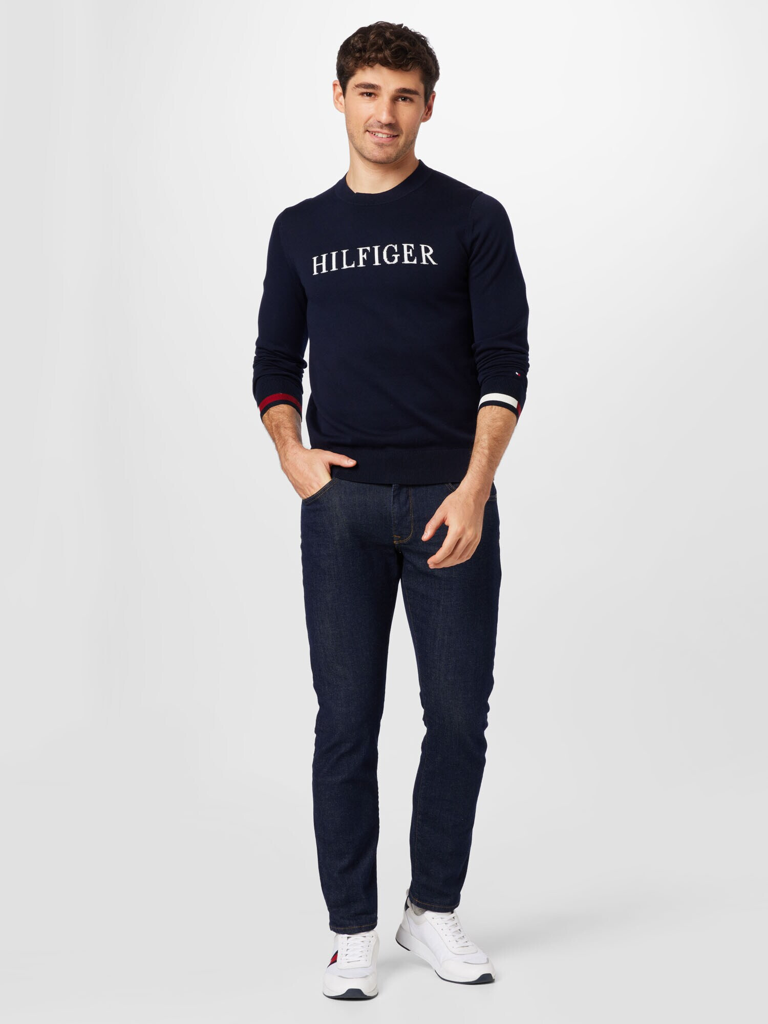 TOMMY HILFIGER Sveter námornícka modrá / červená / biela - Pepit.sk