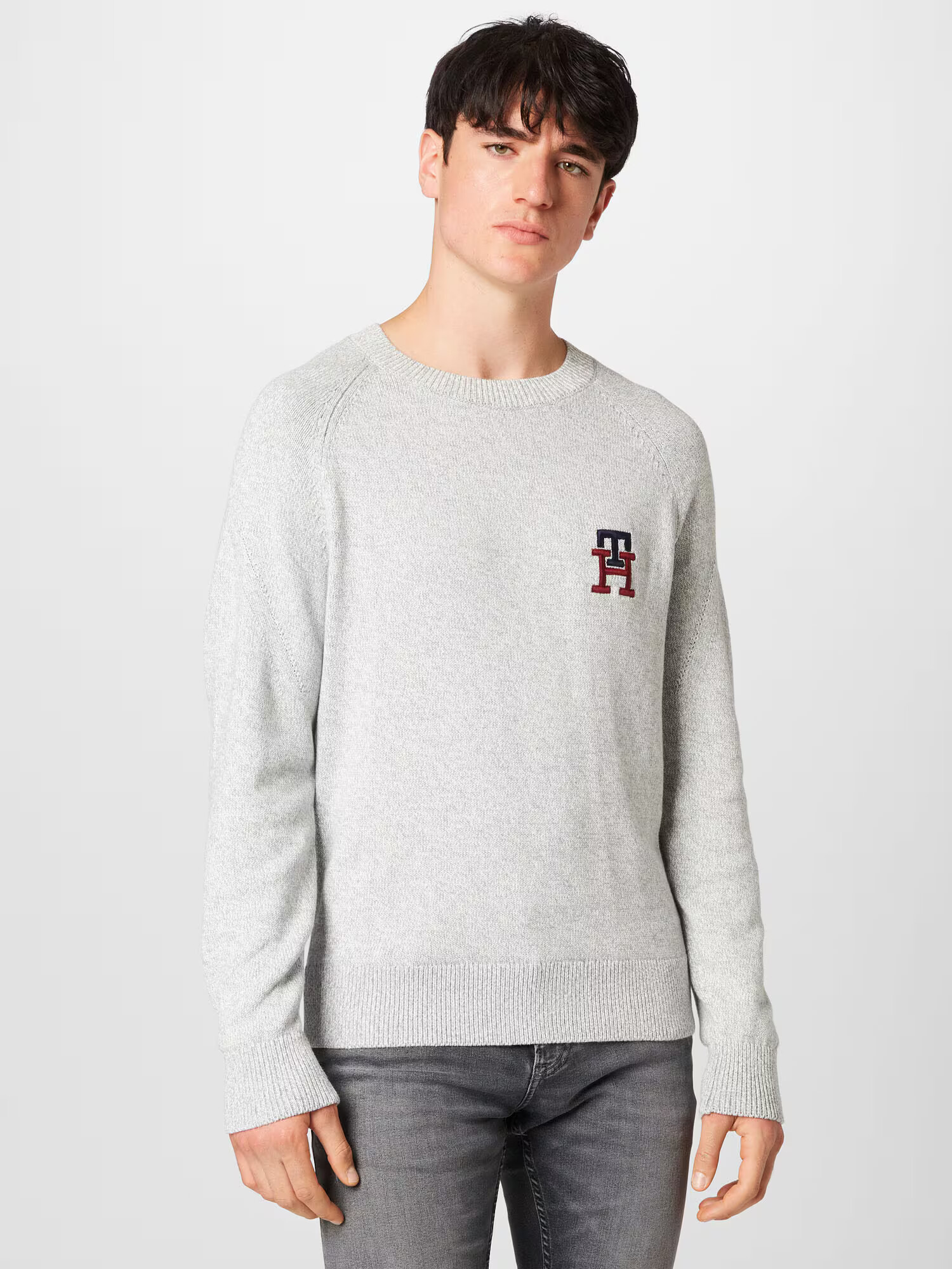 TOMMY HILFIGER Sveter námornícka modrá / sivá melírovaná / tmavočervená - Pepit.sk