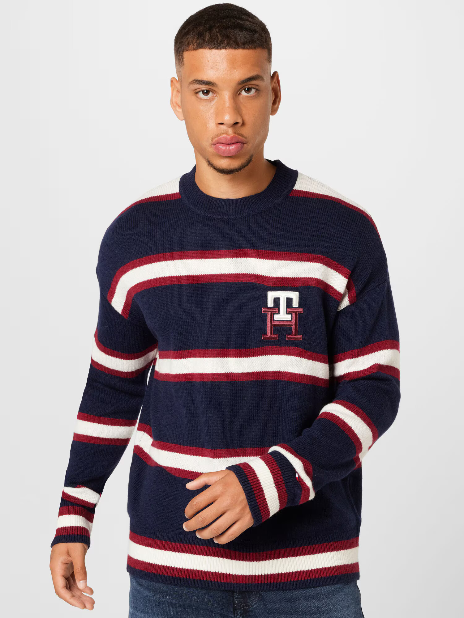 TOMMY HILFIGER Sveter námornícka modrá / vínovo červená / biela - Pepit.sk