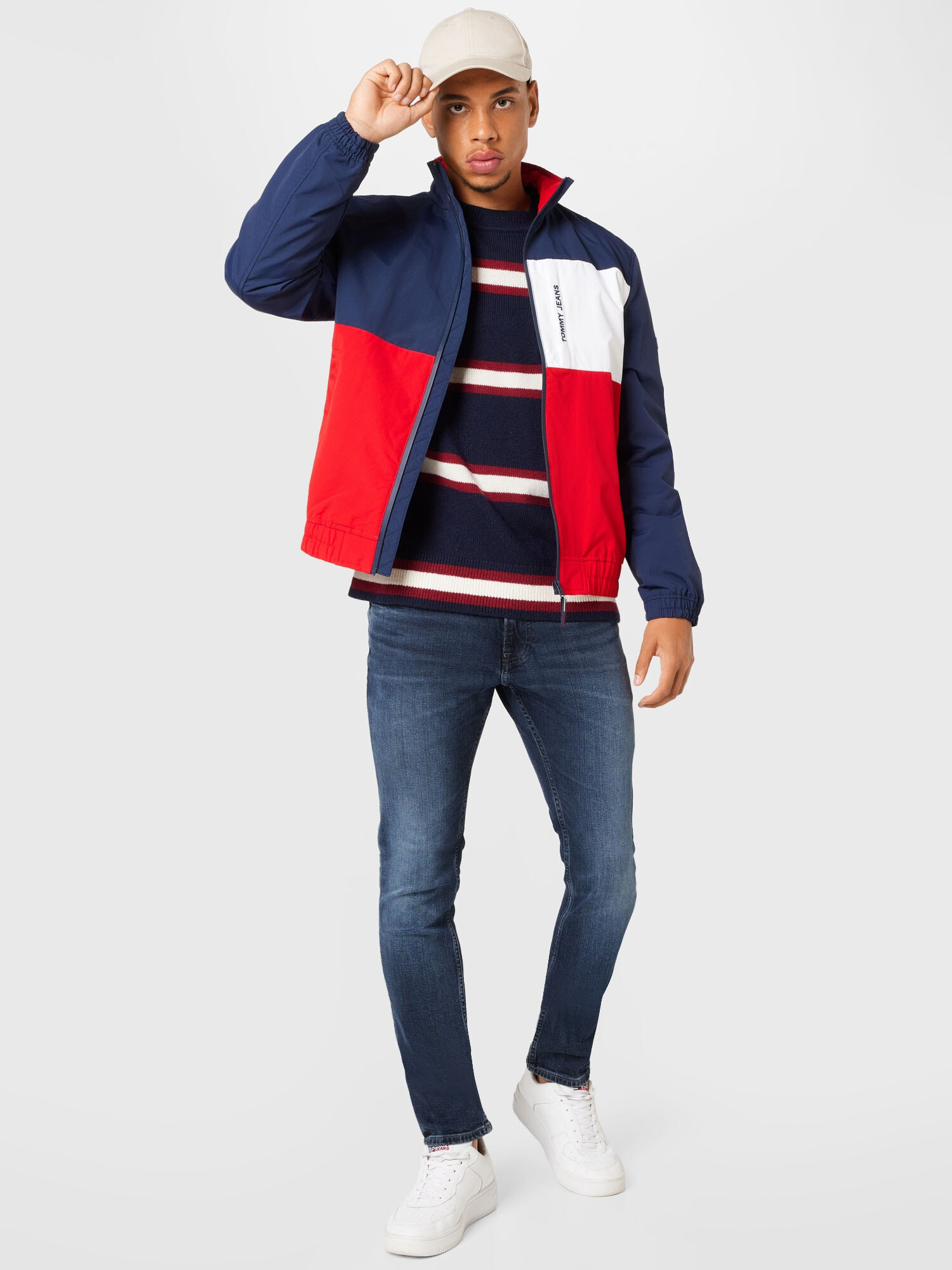 TOMMY HILFIGER Sveter námornícka modrá / vínovo červená / biela - Pepit.sk