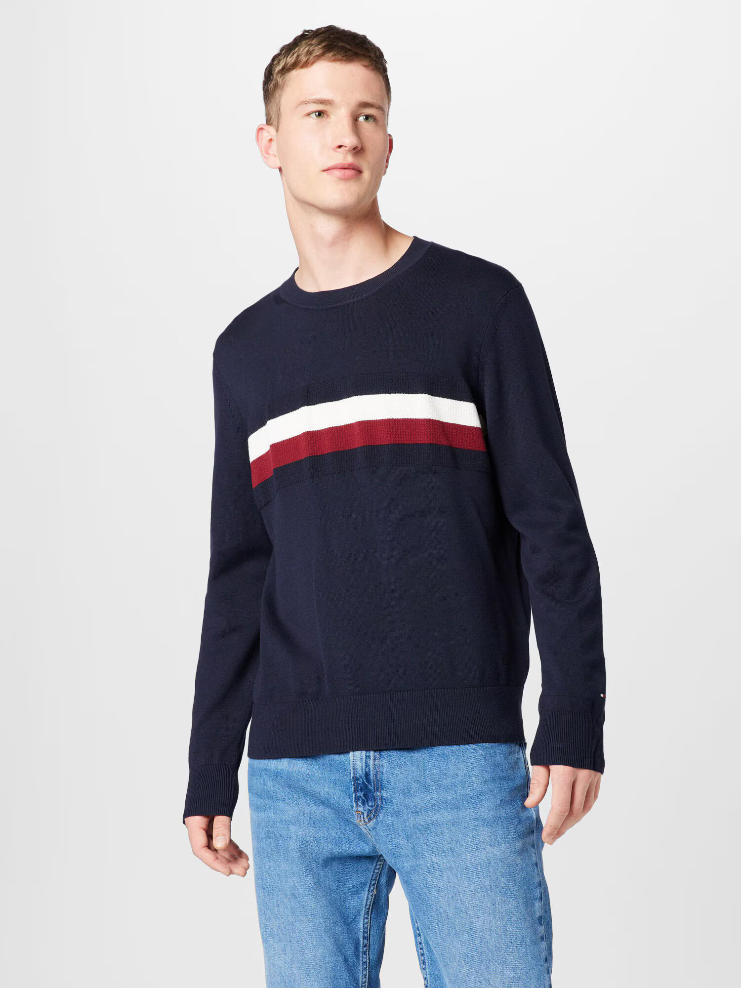 TOMMY HILFIGER Sveter tmavomodrá / červená / biela - Pepit.sk