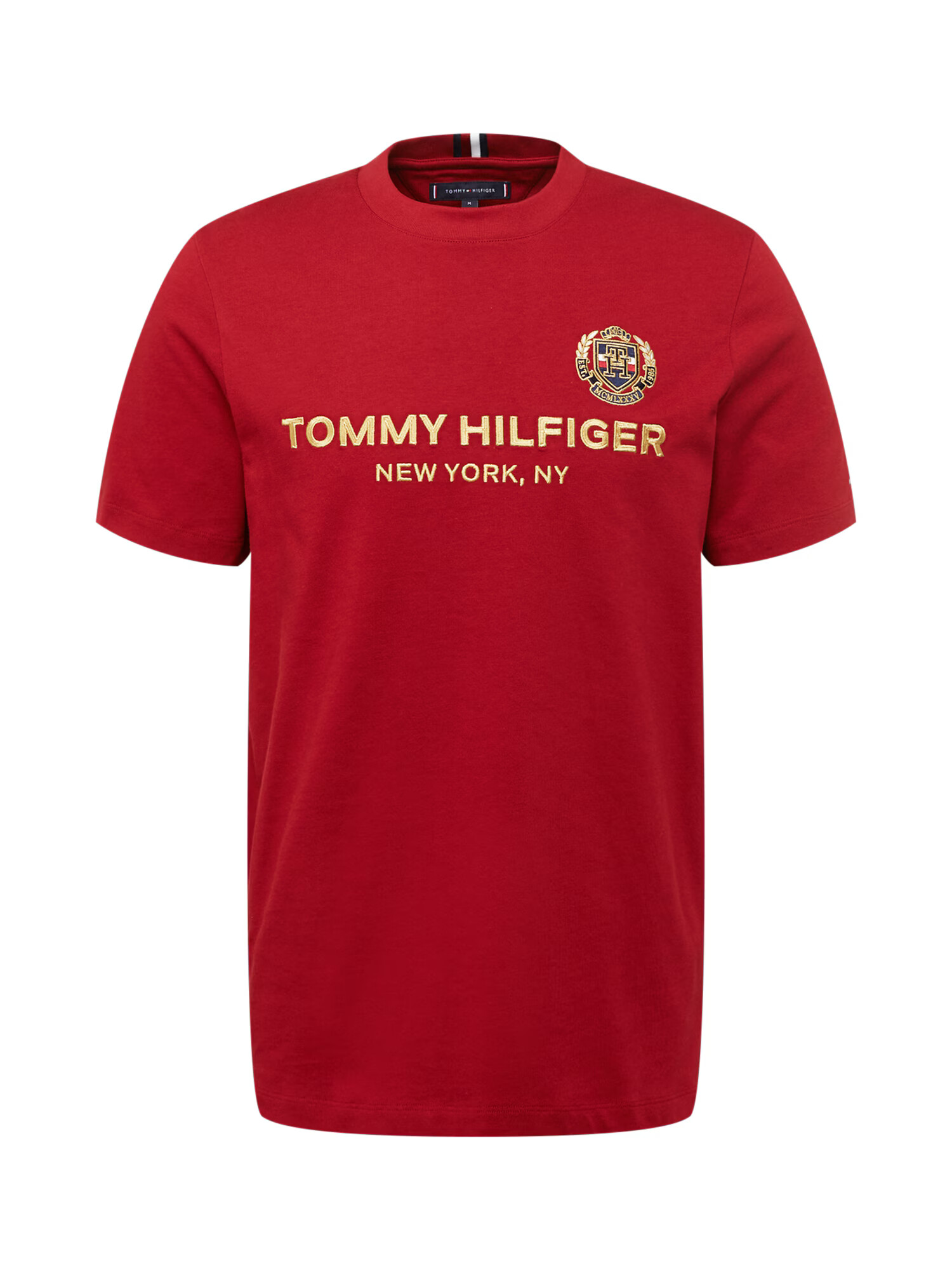 TOMMY HILFIGER Tričko 'Crest' tmavomodrá / svetložltá / zlatá / tmavočervená - Pepit.sk