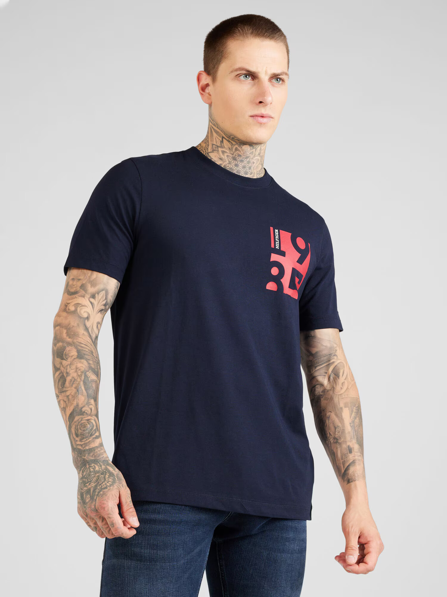 TOMMY HILFIGER Tričko námornícka modrá / svetločervená / biela - Pepit.sk