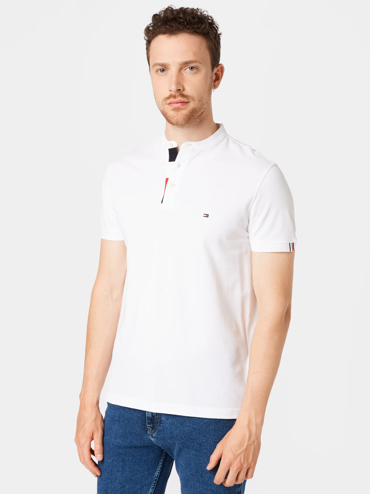 TOMMY HILFIGER Tričko 'Placket MAO' námornícka modrá / červená / biela - Pepit.sk