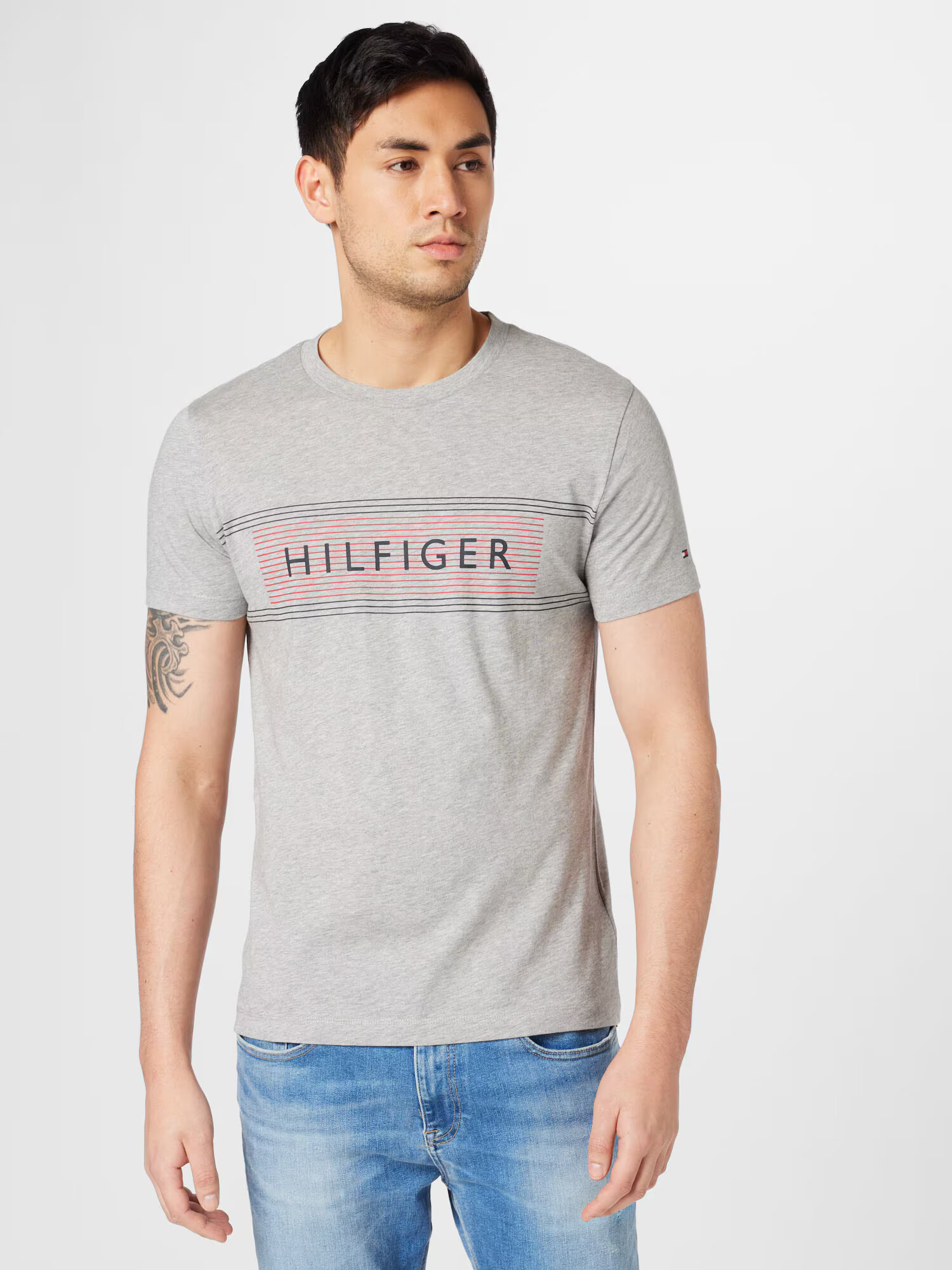 TOMMY HILFIGER Tričko sivá melírovaná / červená / čierna - Pepit.sk