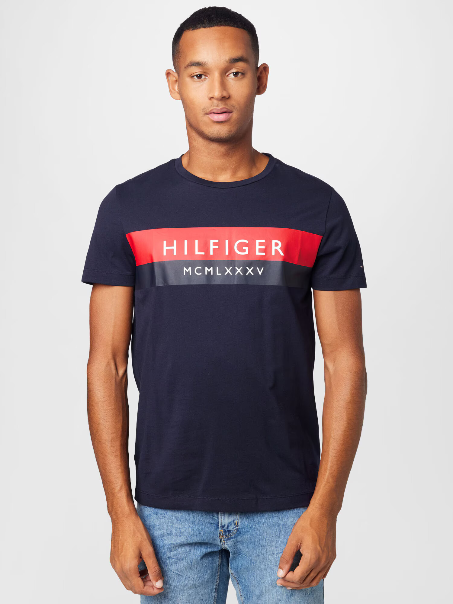 TOMMY HILFIGER Tričko tmavomodrá / svetločervená / biela - Pepit.sk