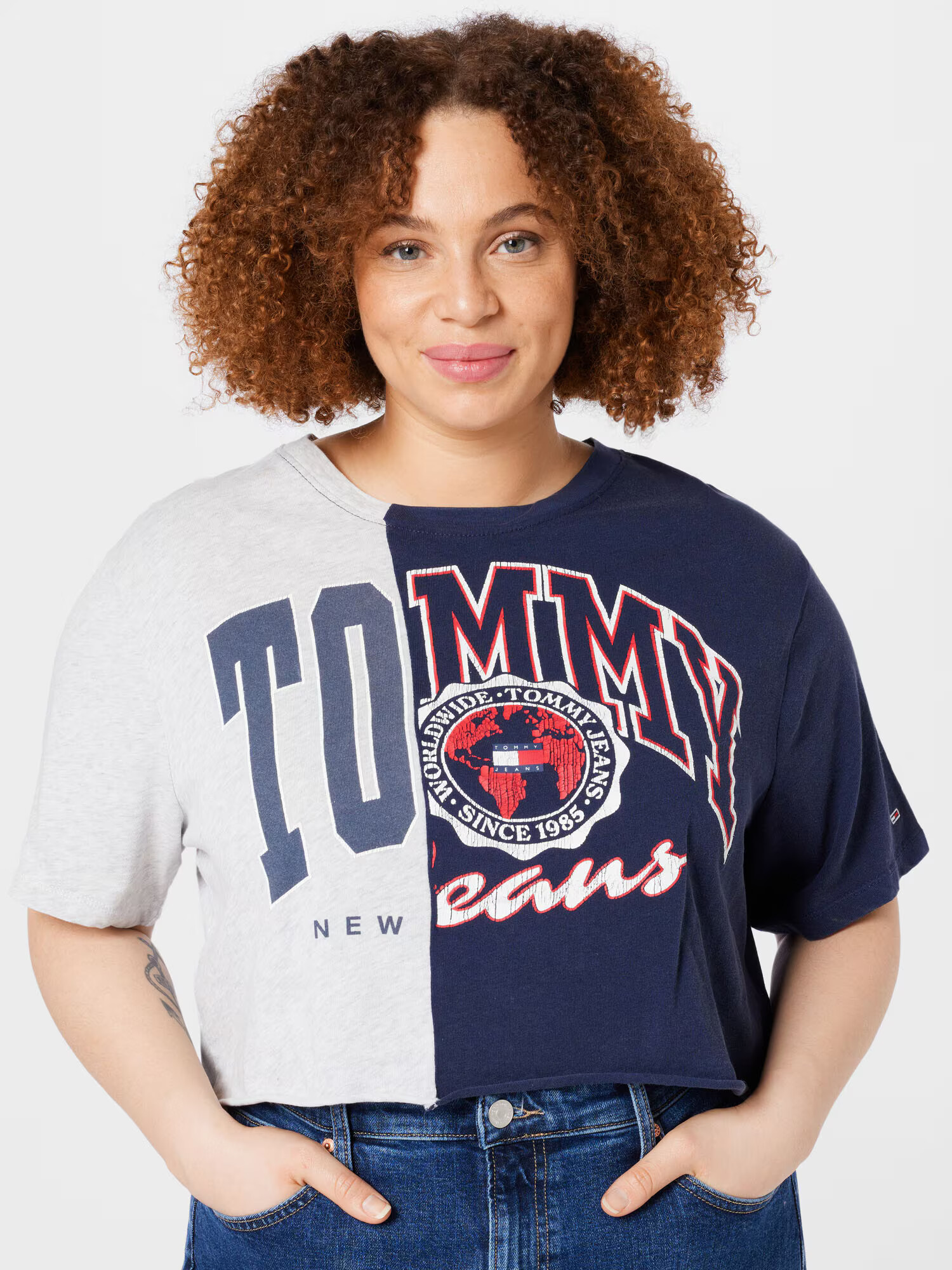 Tommy Jeans Curve Tričko námornícka modrá / sivá melírovaná / červená / biela - Pepit.sk