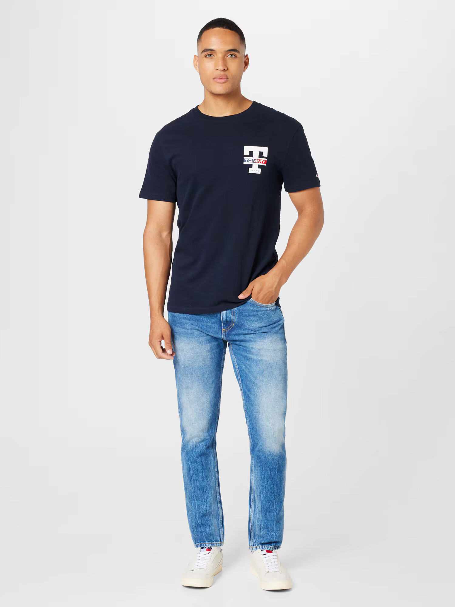 Tommy Jeans Džínsy 'SCANTON' námornícka modrá / modrá denim / ohnivo červená / biela - Pepit.sk